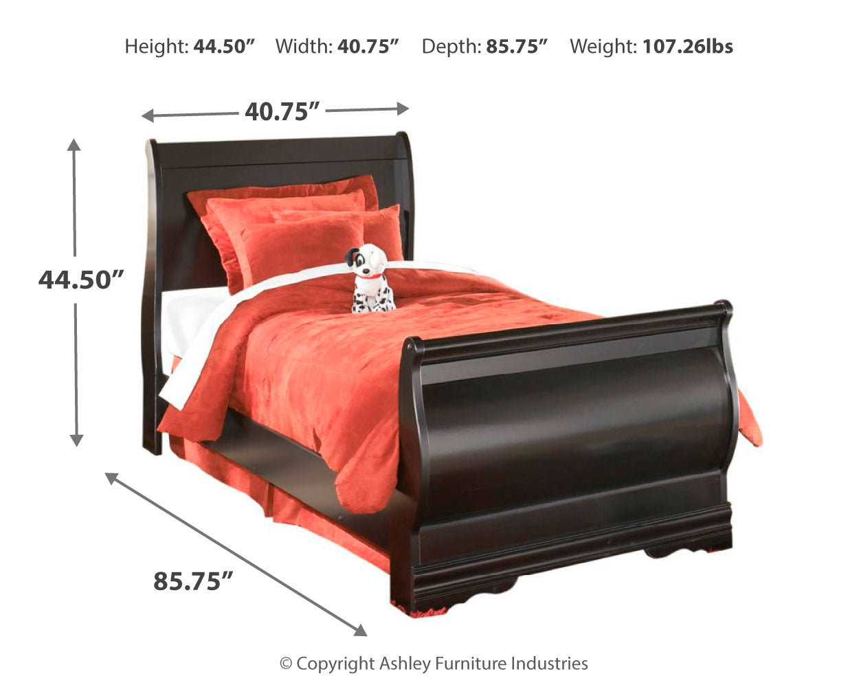 Furniture City Laplace - Ashley Furniture - Huey Vineyard Bedroom - Twin Sleigh Bed / Black - B128B5