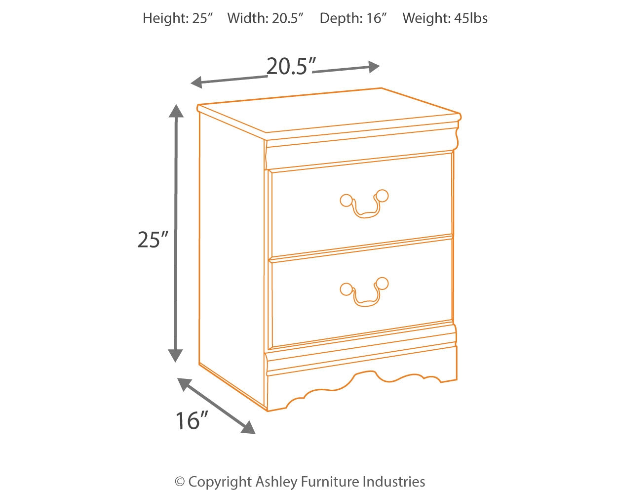 Furniture City Laplace - Ashley Furniture - Huey Vineyard Bedroom - Two Drawer Night Stand / Black - B128-92