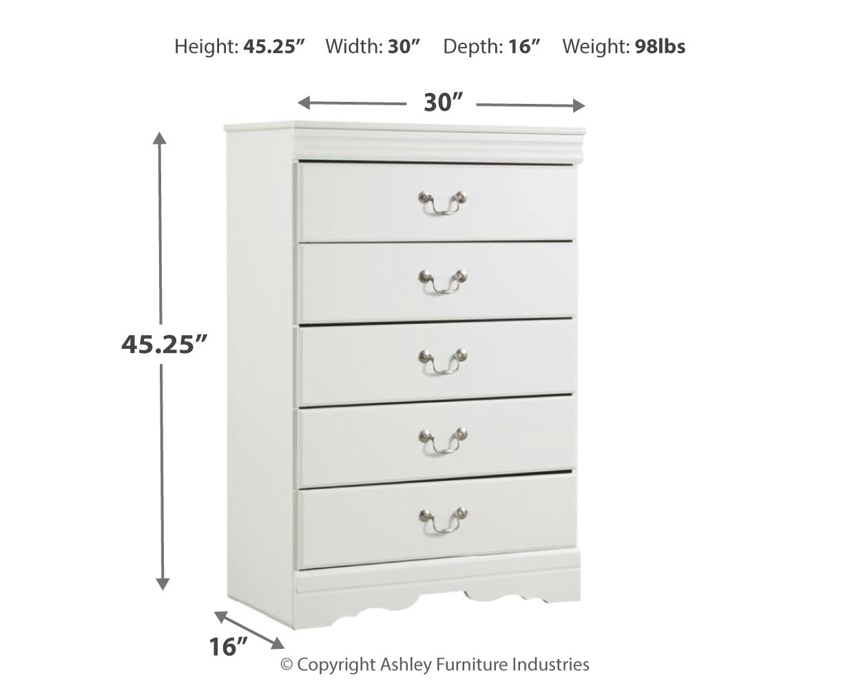 Furniture City Laplace - Ashley Furniture - Anarasia Bedroom - Two Drawer Night Stand / White - B129-92