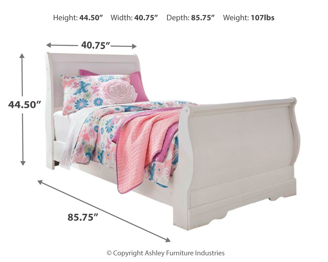 Furniture City Laplace - Ashley Furniture - Anarasia Bedroom - Twin Sleigh Bed / White - B129B1