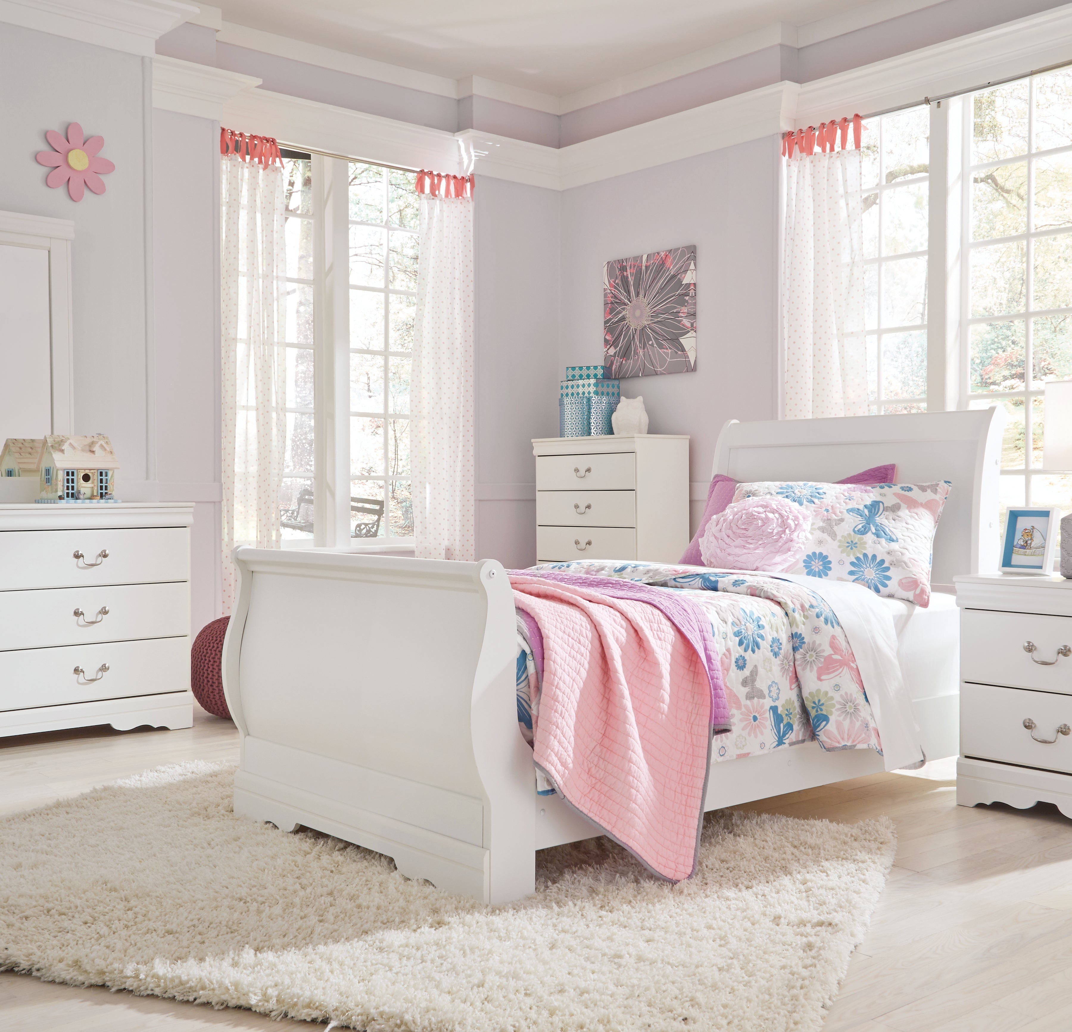 Furniture City Laplace - Ashley Furniture - Anarasia Bedroom - Twin Sleigh Bed / White - B129B1