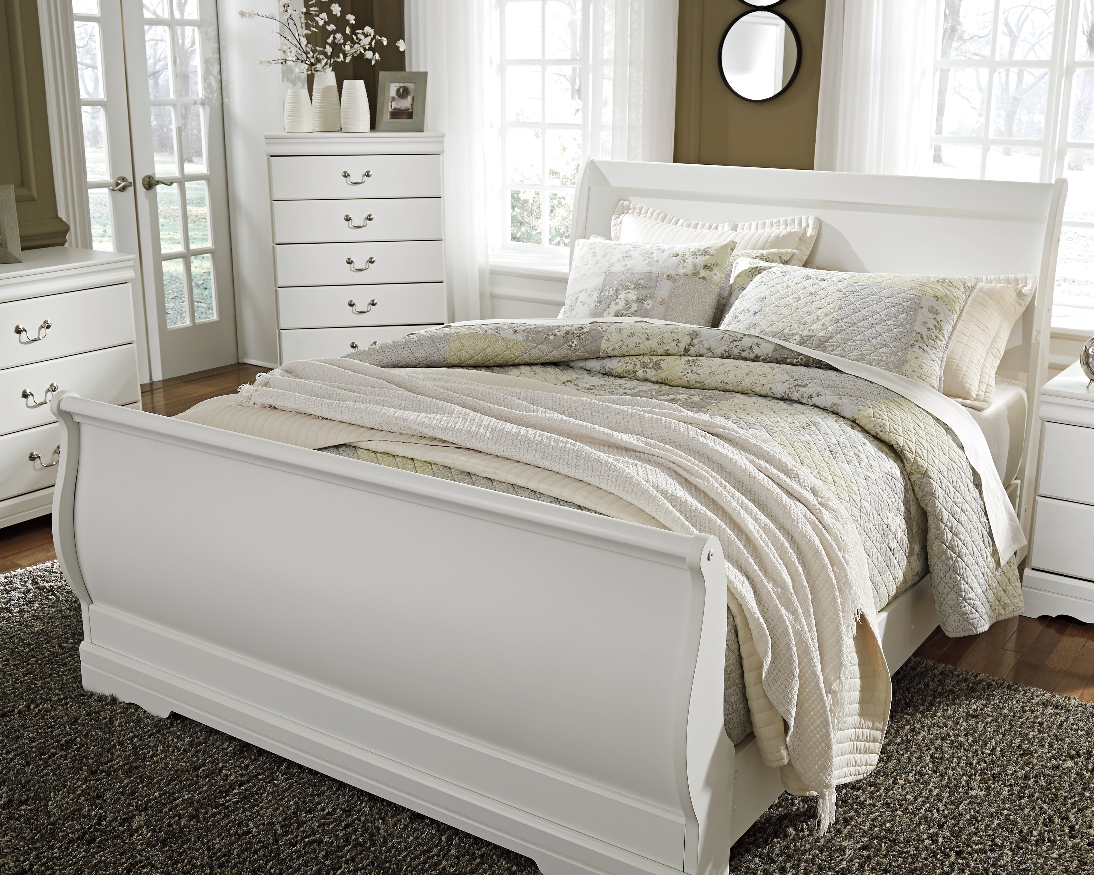 Furniture City Laplace - Ashley Furniture - Anarasia Bedroom - Queen Sleigh Bed / White - B129B4