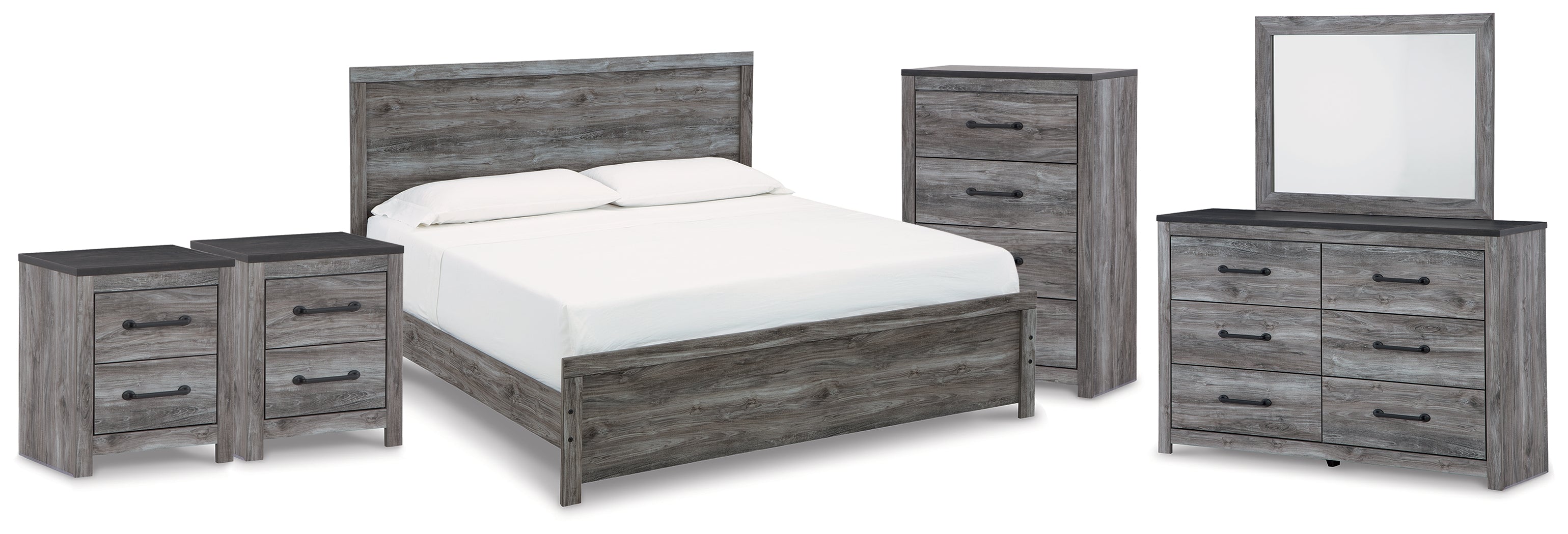 Furniture City Laplace - Ashley Furniture - Bronyan King Panel Bed, Dresser, Mirror, Chest and 2 Nightstands - King Panel Bed, Dresser, Mirror, Chest and 2 Nightstands - B1290B8
