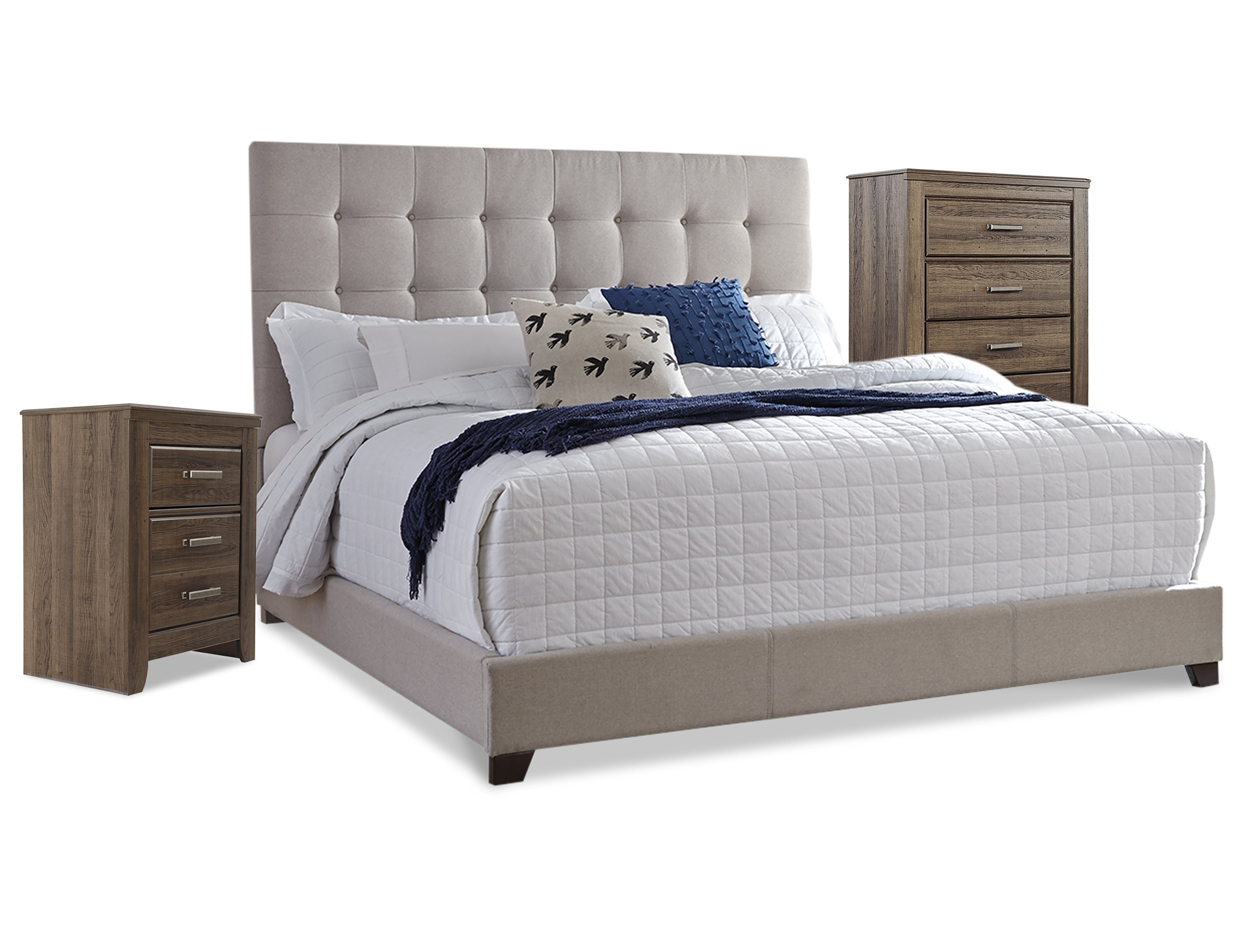 Furniture City Laplace - Ashley Furniture - Dolante Queen Upholstered Bed with Chest of Drawers and Nightstand - Queen Upholstered Bed with Chest of Drawers and Nightstand - B130B7