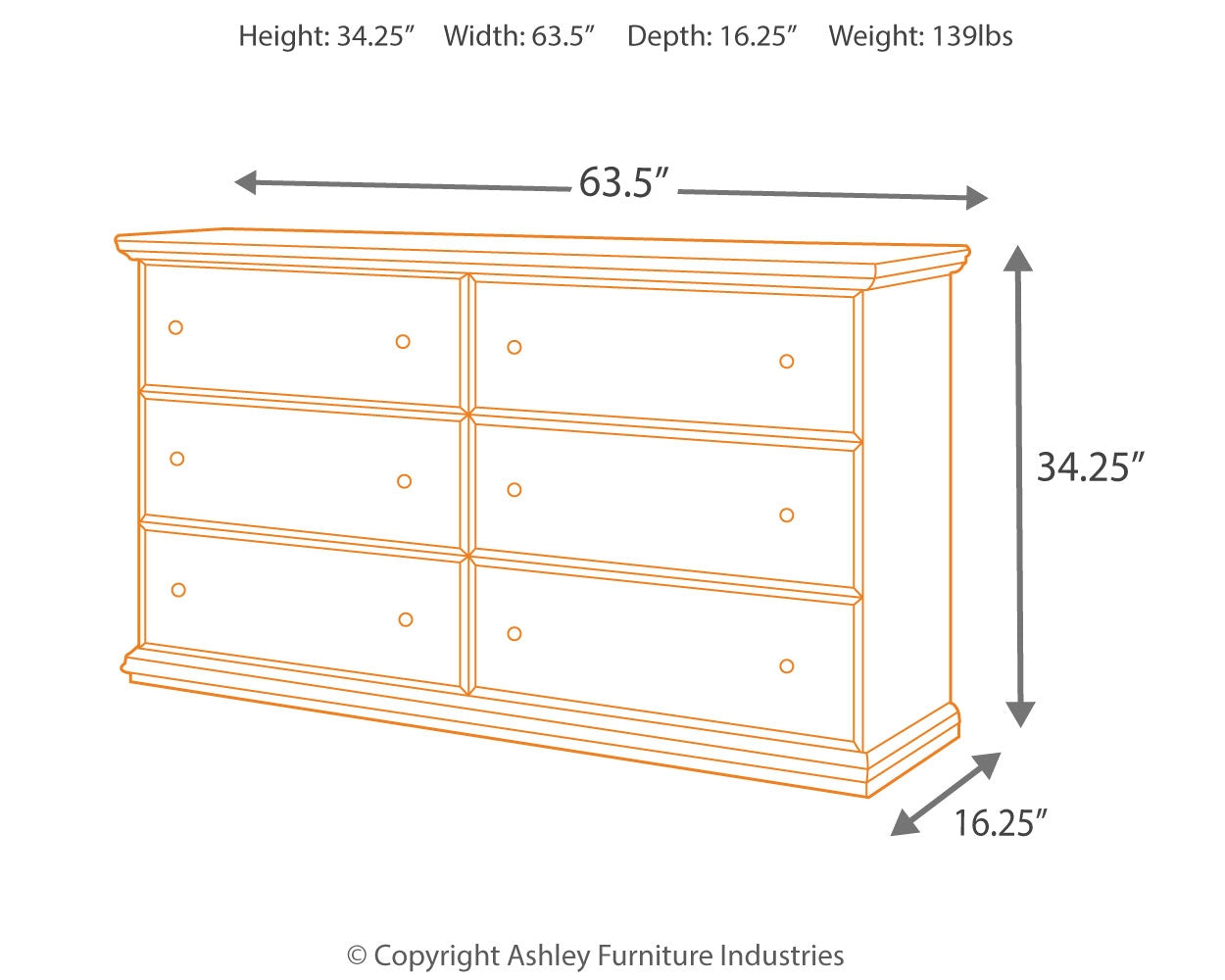 Furniture City Laplace - Ashley Furniture - Maribel Bedroom - Six Drawer Dresser - B138-31