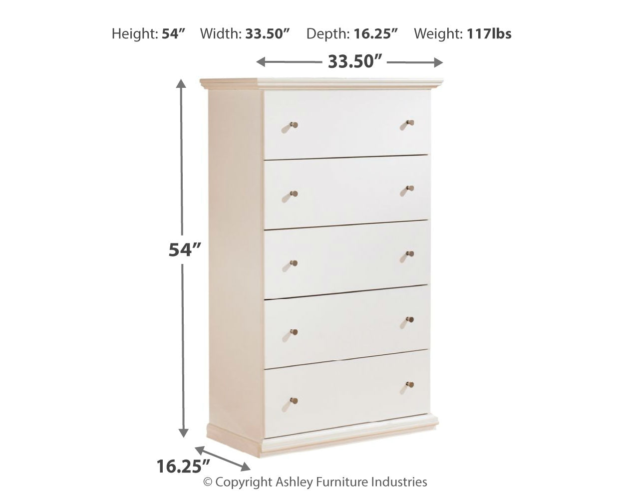 Furniture City Laplace - Ashley Furniture - Bostwick Shoals Bedroom - Five Drawer Chest / White - B139-46