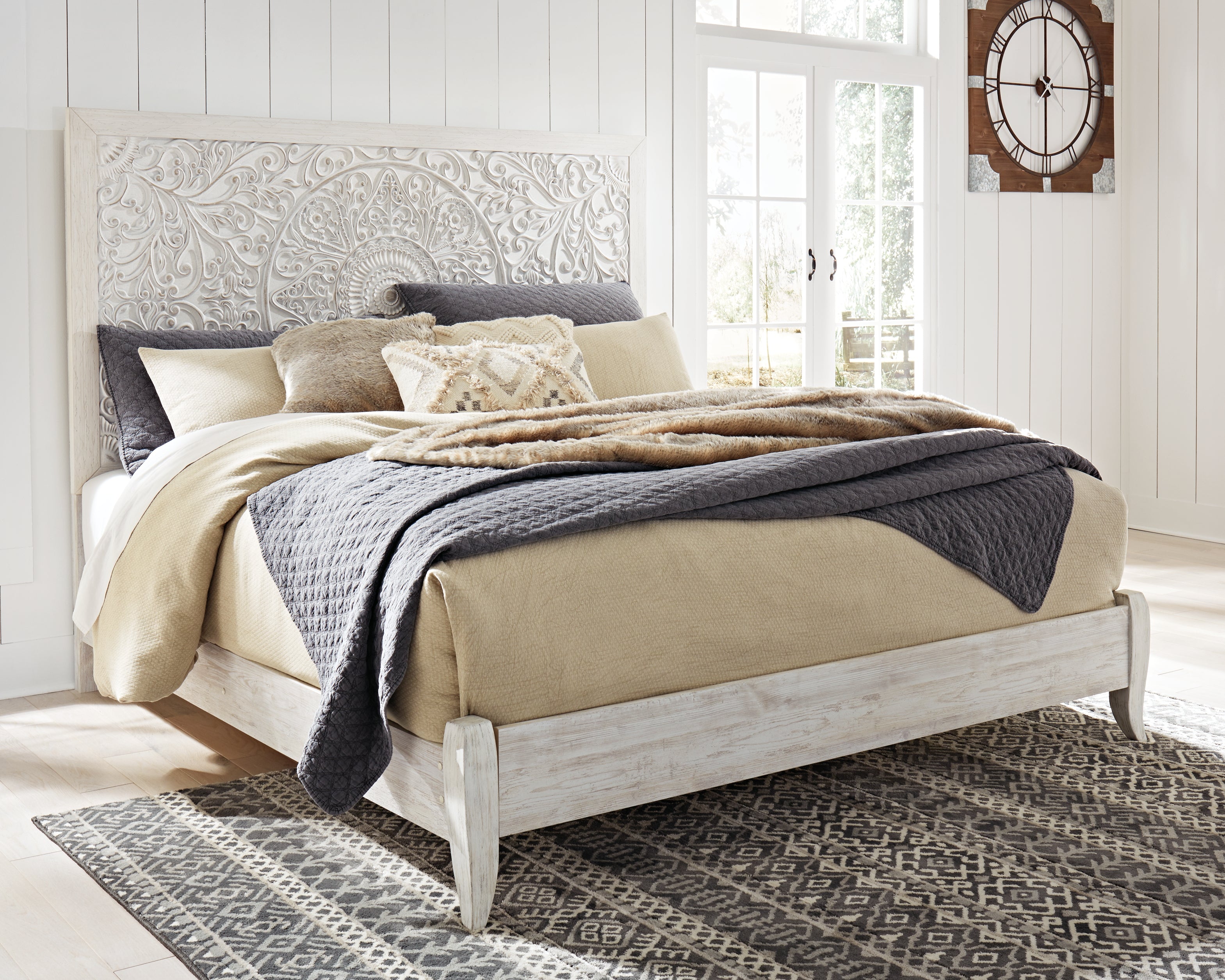 Furniture City Laplace - Ashley Furniture - Paxberry Bedroom - King Panel Bed / Whitewash - B181B10