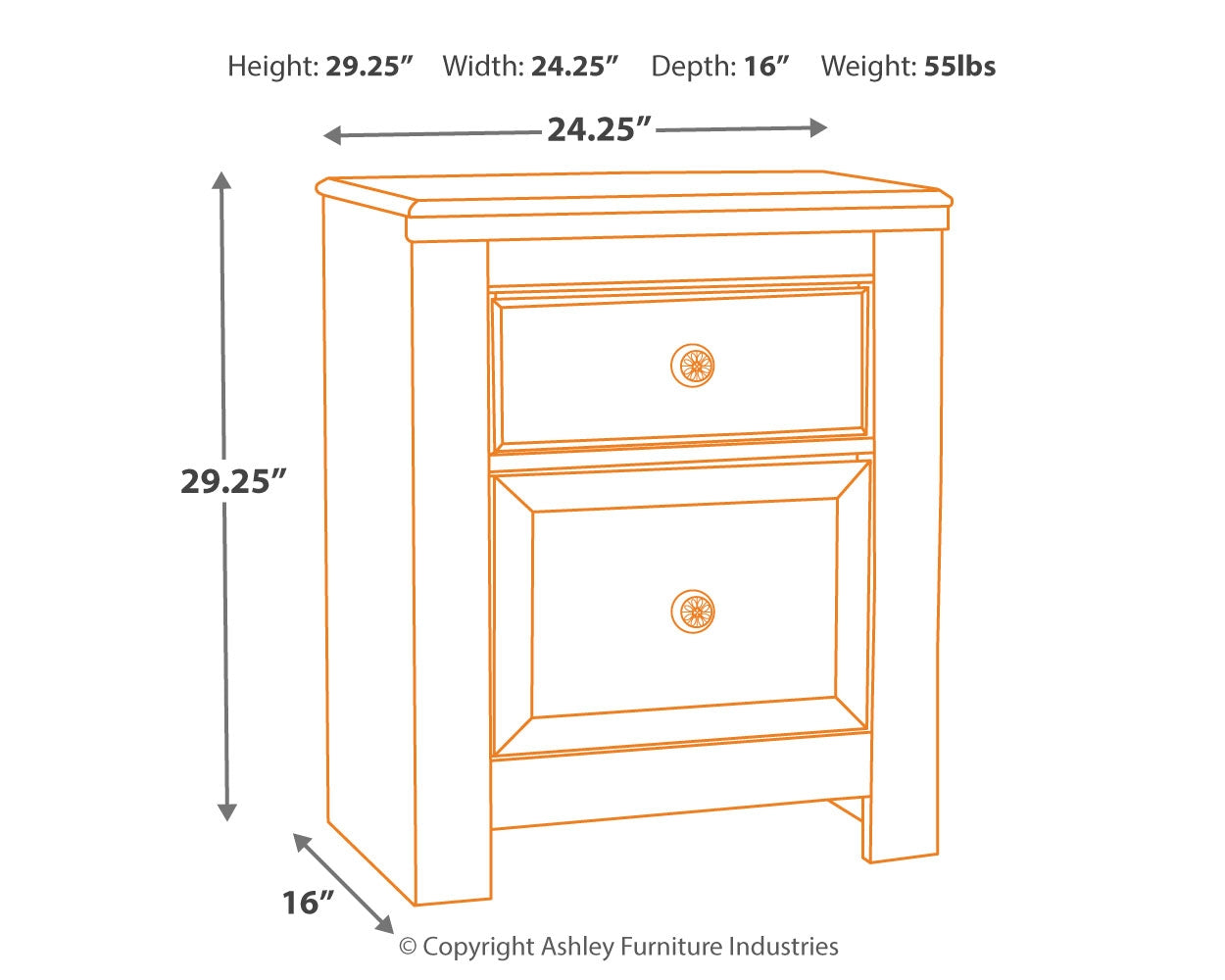 Furniture City Laplace - Ashley Furniture - Paxberry Bedroom - Two Drawer Night Stand / Whitewash - B181-92