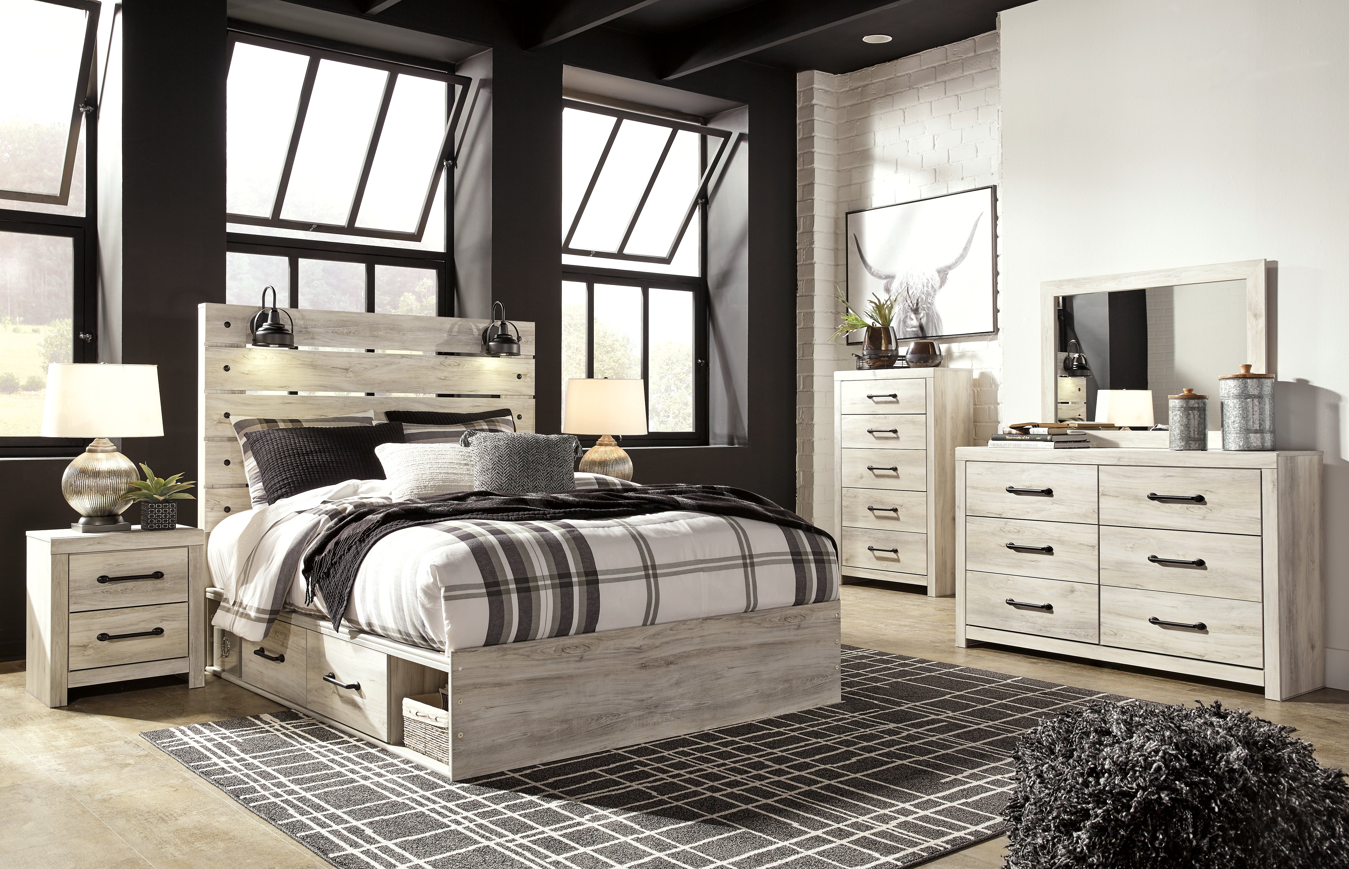 Furniture City Laplace - Ashley Furniture - Cambeck Bedroom - Queen Panel Bed with 2 Storage Drawers / Whitewash - B192B17