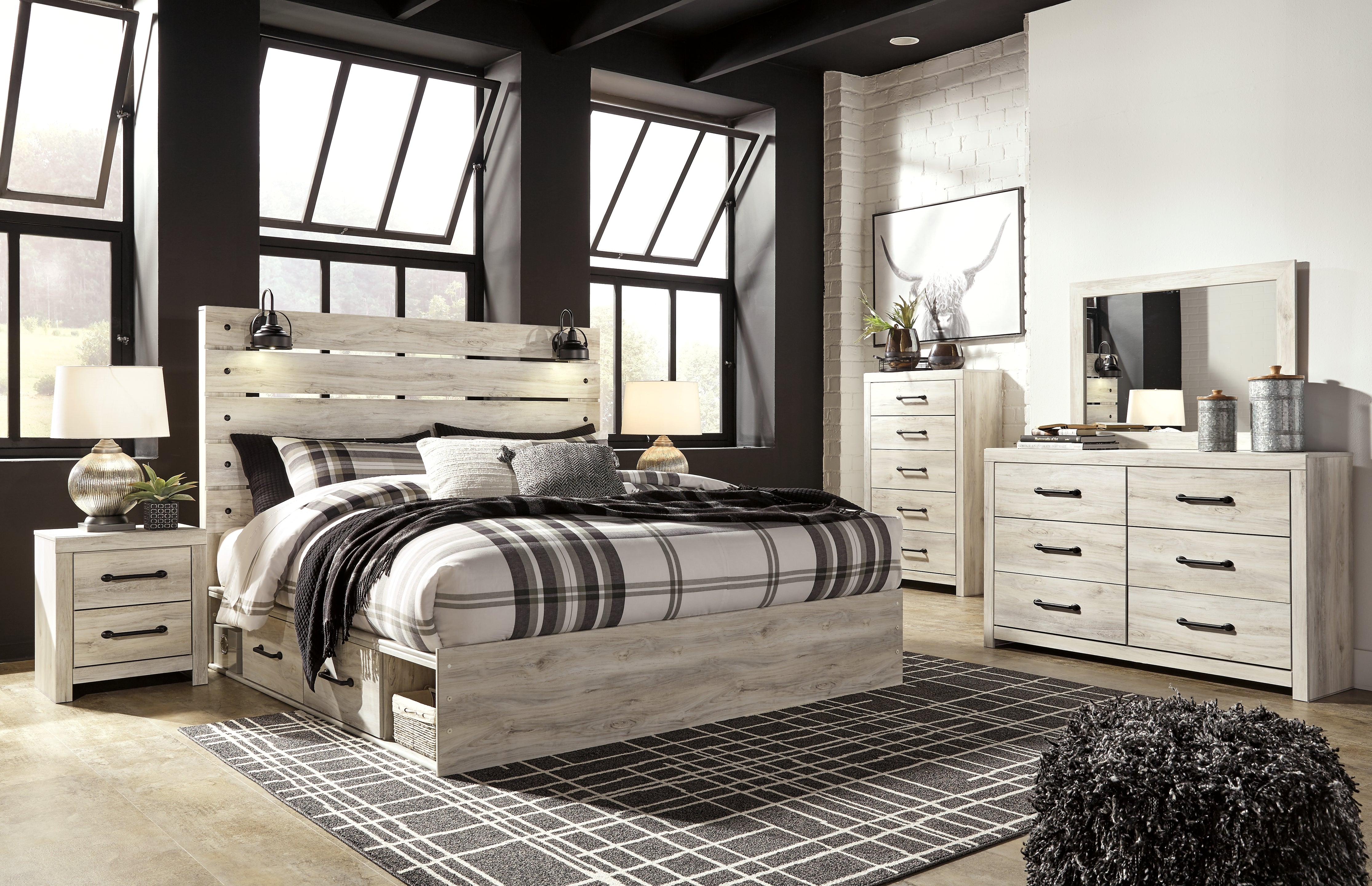 Furniture City Laplace - Ashley Furniture - Cambeck Bedroom - King Panel Bed with 4 Storage Drawers / Whitewash - B192B27