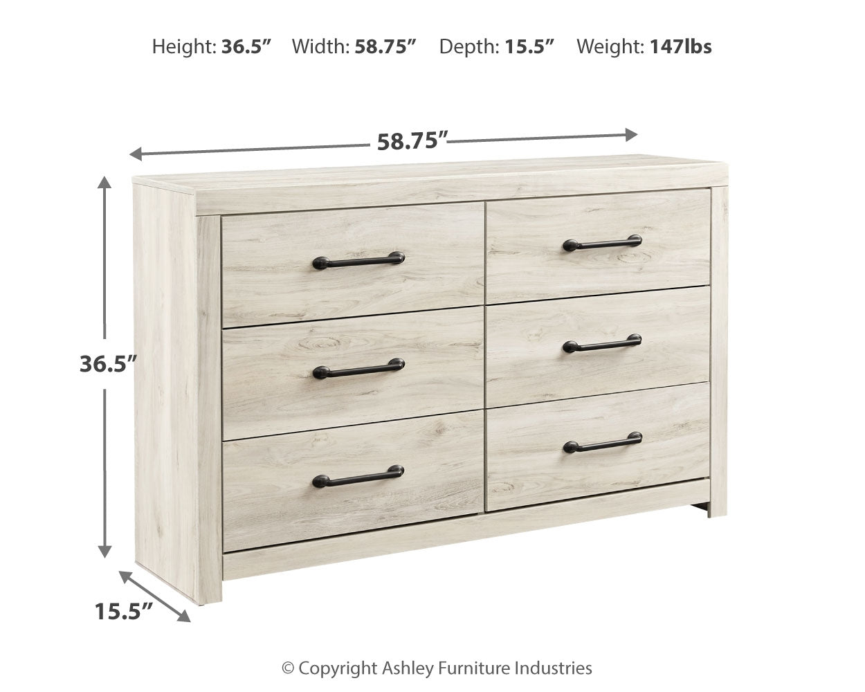 Furniture City Laplace - Ashley Furniture - Cambeck Bedroom - Six Drawer Dresser / Whitewash - B192-31