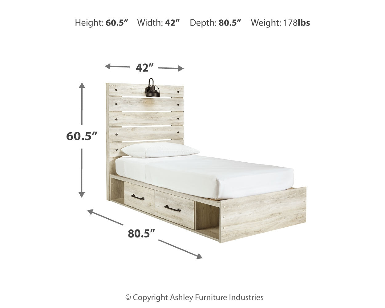 Furniture City Laplace - Ashley Furniture - Cambeck Bedroom - Twin Panel Bed with 2 Storage Drawers / Whitewash - B192B13