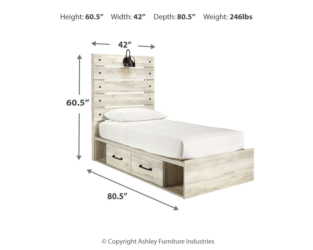 Furniture City Laplace - Ashley Furniture - Cambeck Bedroom - Twin Panel Bed with 4 Storage Drawers / Whitewash - B192B21