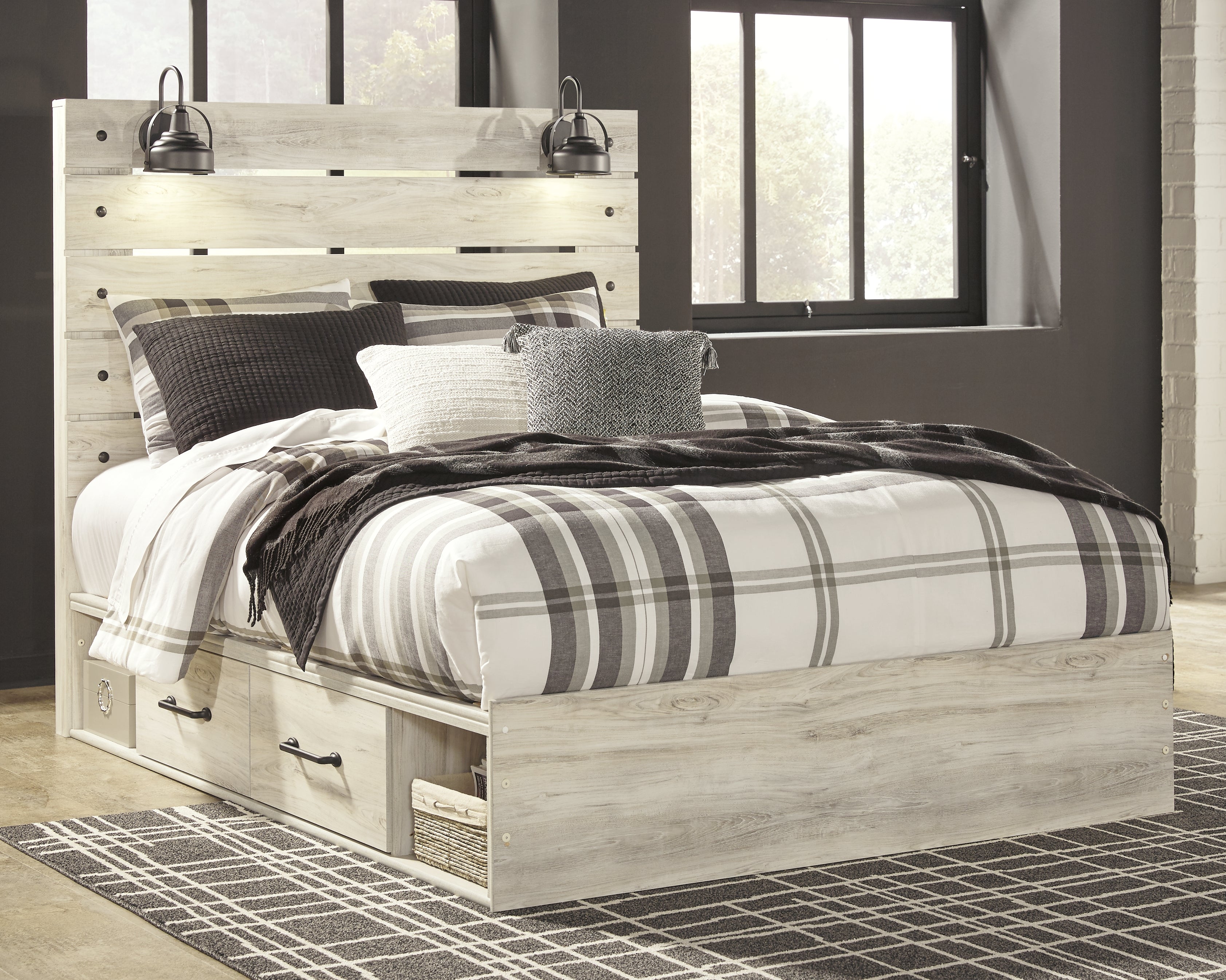 Furniture City Laplace - Ashley Furniture - Cambeck Bedroom - Queen Panel Bed with 2 Storage Drawers / Whitewash - B192B17