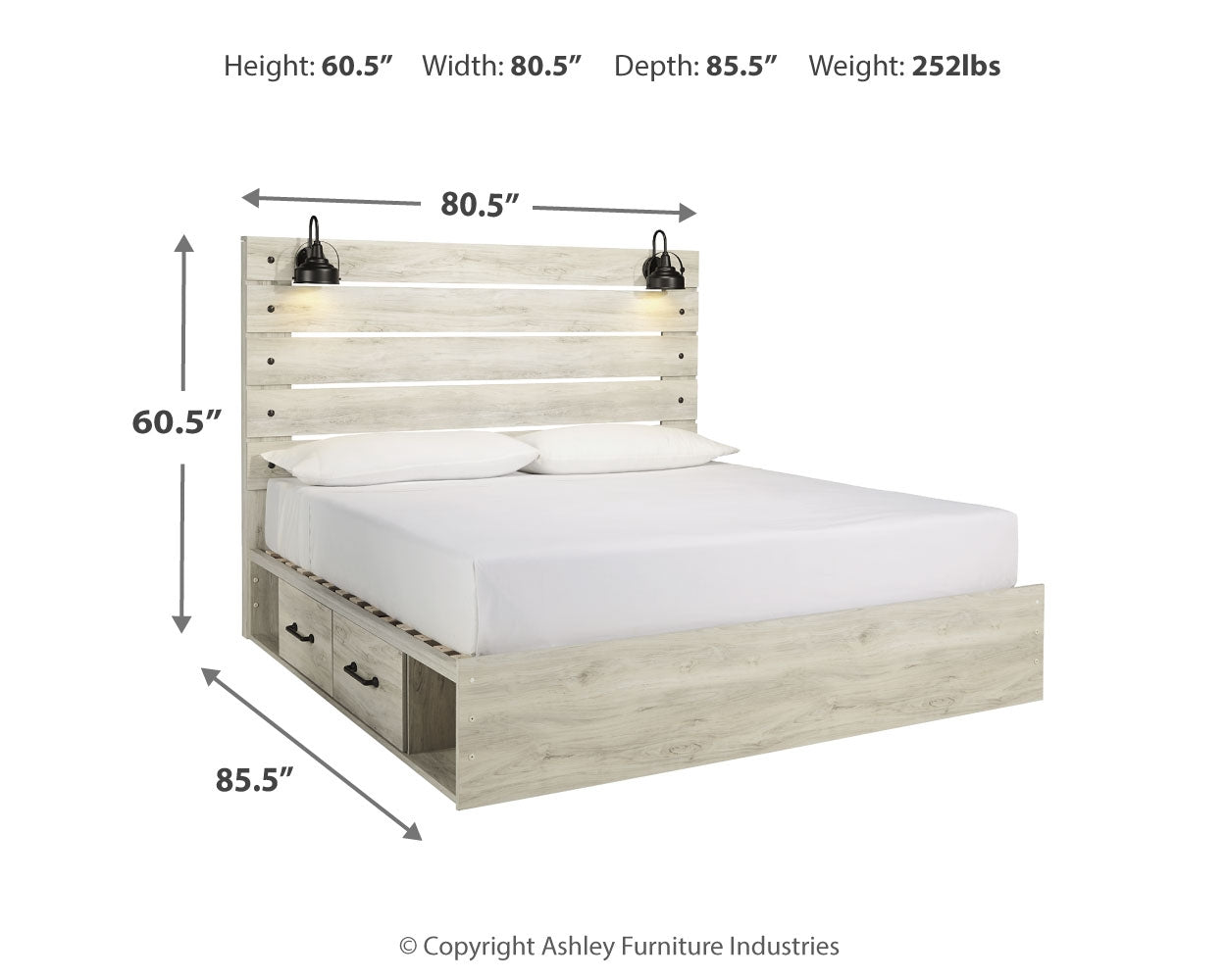 Furniture City Laplace - Ashley Furniture - Cambeck Bedroom - King Panel Bed with 2 Storage Drawers / Whitewash - B192B19