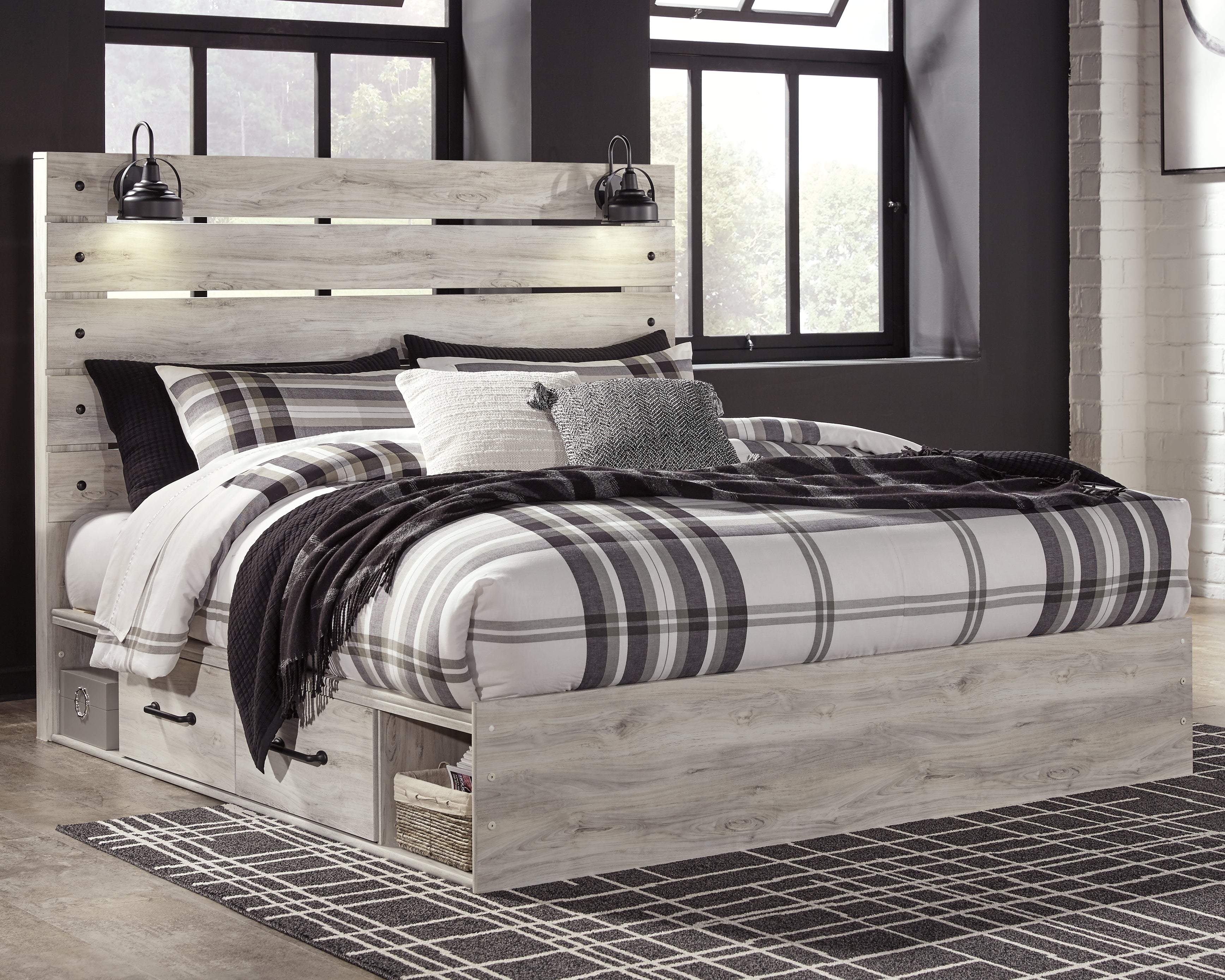 Furniture City Laplace - Ashley Furniture - Cambeck Bedroom - King Panel Bed with 4 Storage Drawers / Whitewash - B192B27