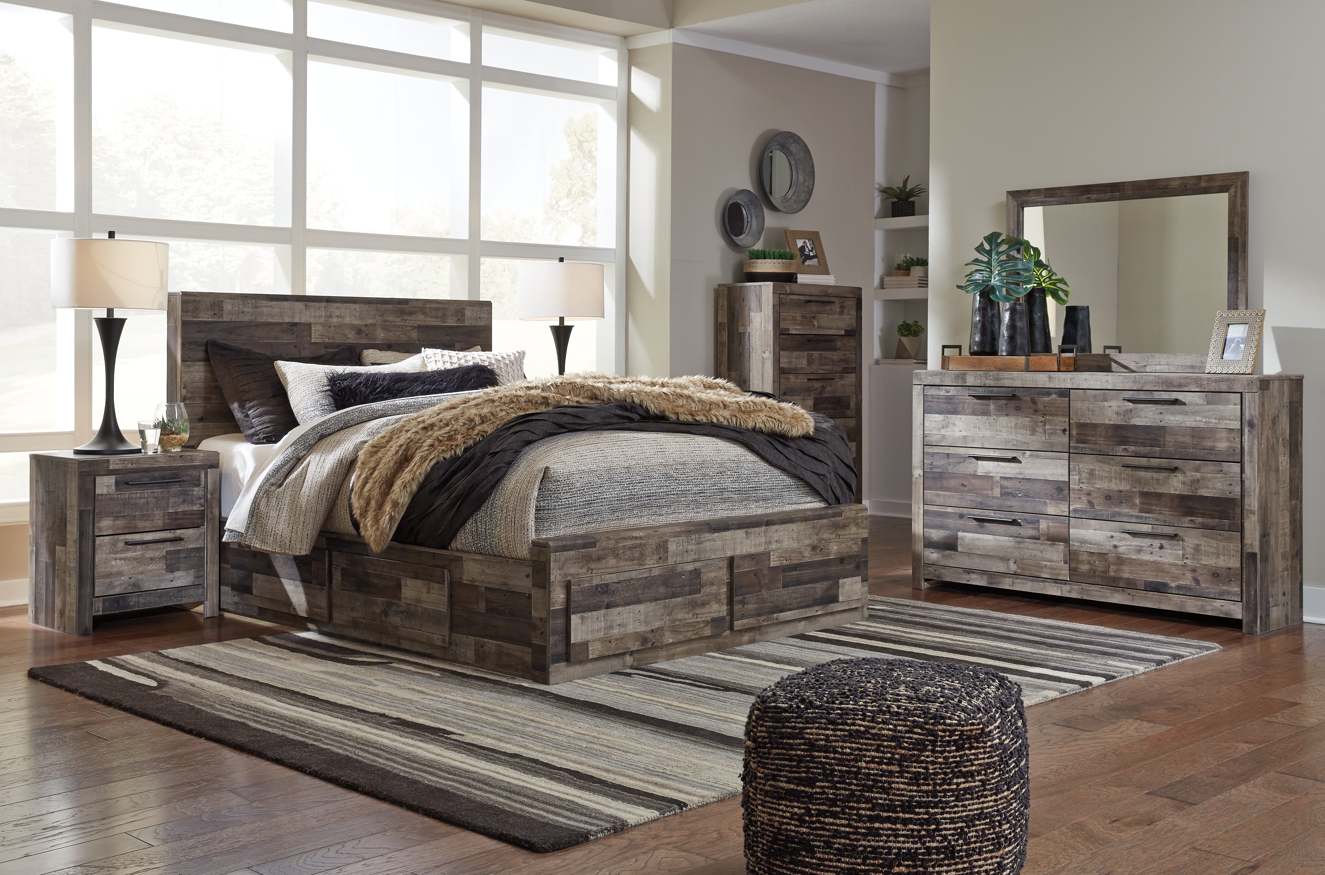 Furniture City Laplace - Ashley Furniture - Derekson Bedroom - Queen Panel Bed with 6 Storage Drawers / Multi Gray - B200B8