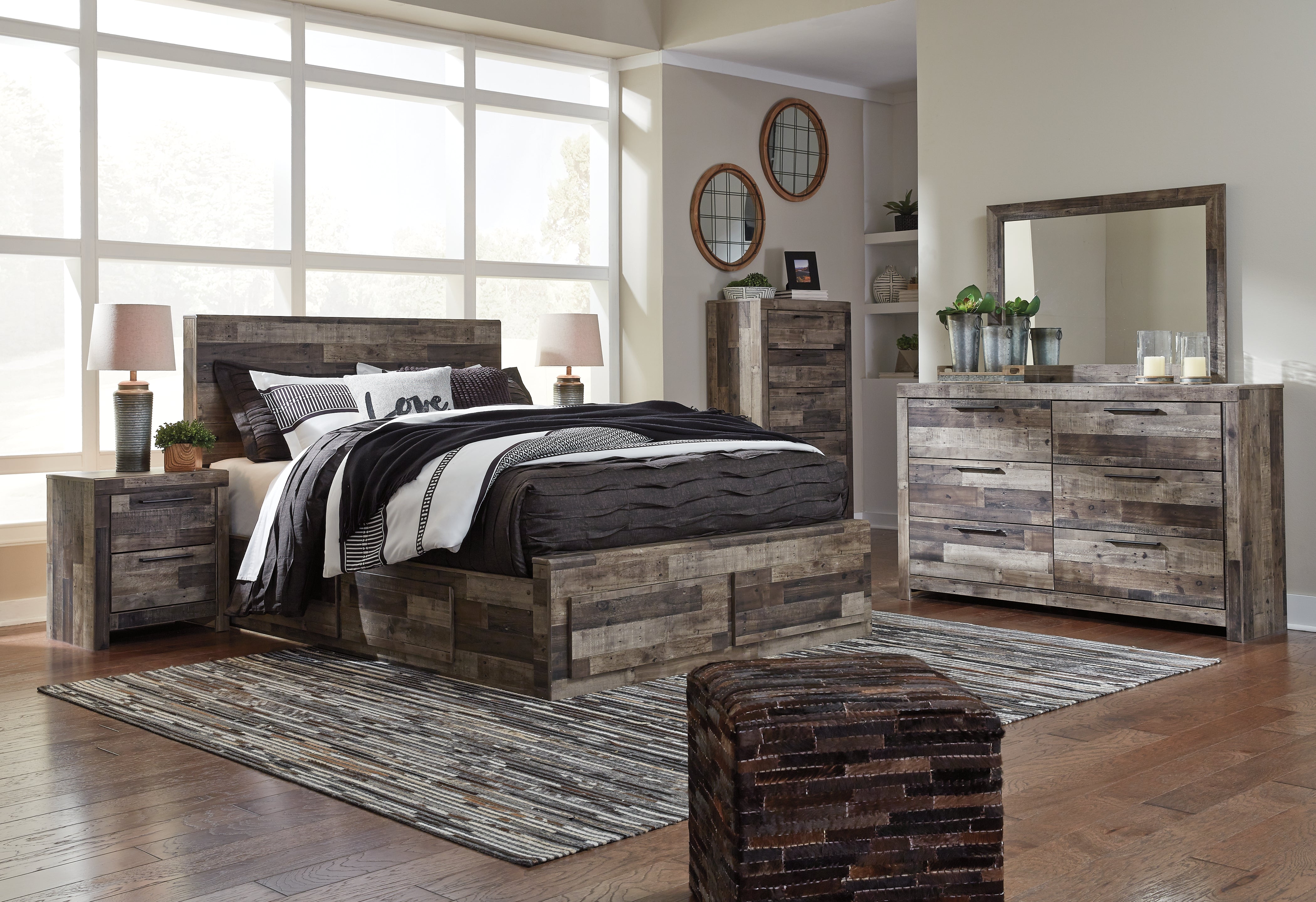 Furniture City Laplace - Ashley Furniture - Derekson Bedroom - Queen Panel Bed with 6 Storage Drawers / Multi Gray - B200B8