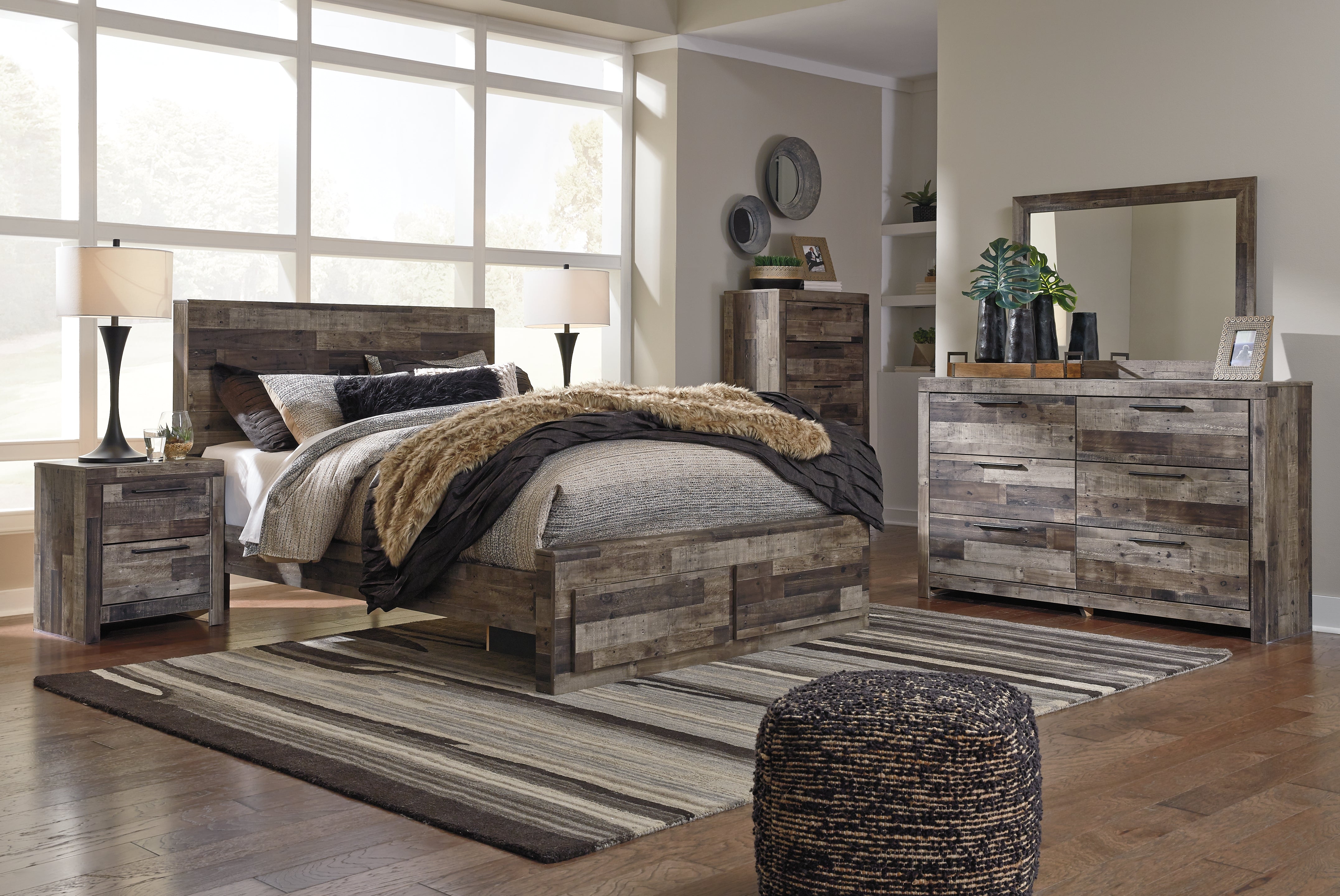 Furniture City Laplace - Ashley Furniture - Derekson Bedroom - Queen Panel Bed with 2 Storage Drawers / Multi Gray - B200B13