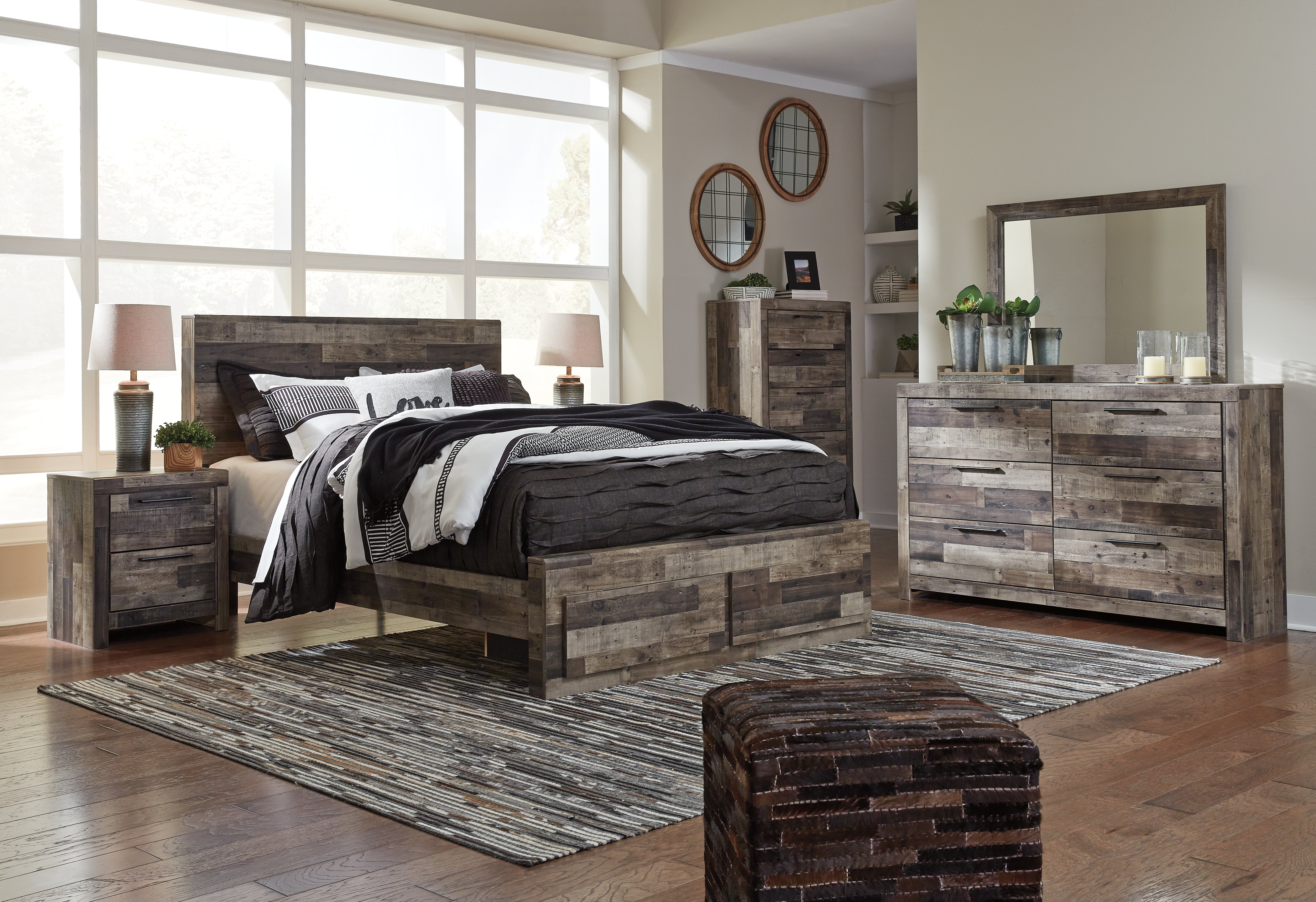 Furniture City Laplace - Ashley Furniture - Derekson Bedroom - Queen Panel Bed with 2 Storage Drawers / Multi Gray - B200B13