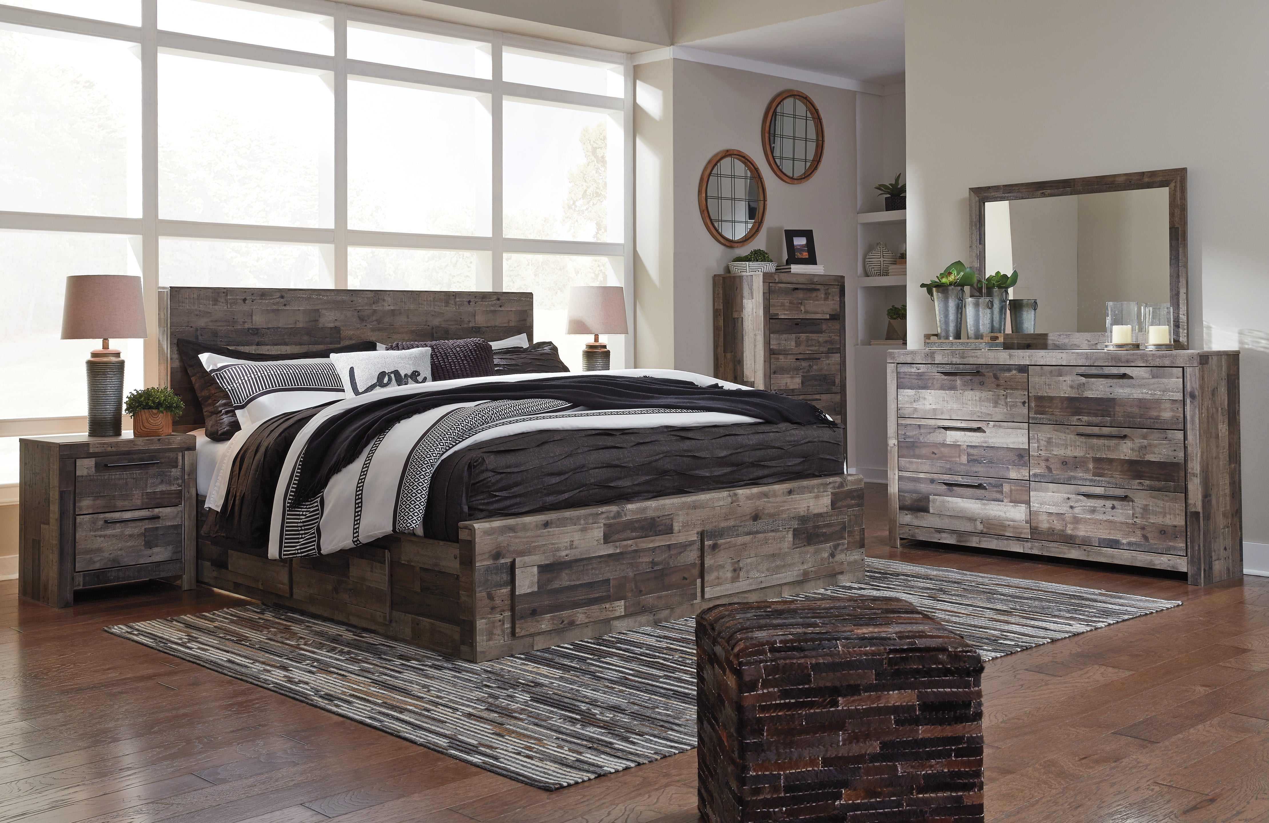 Furniture City Laplace - Ashley Furniture - Derekson Bedroom - King Panel Bed with 6 Storage Drawers / Multi Gray - B200B12