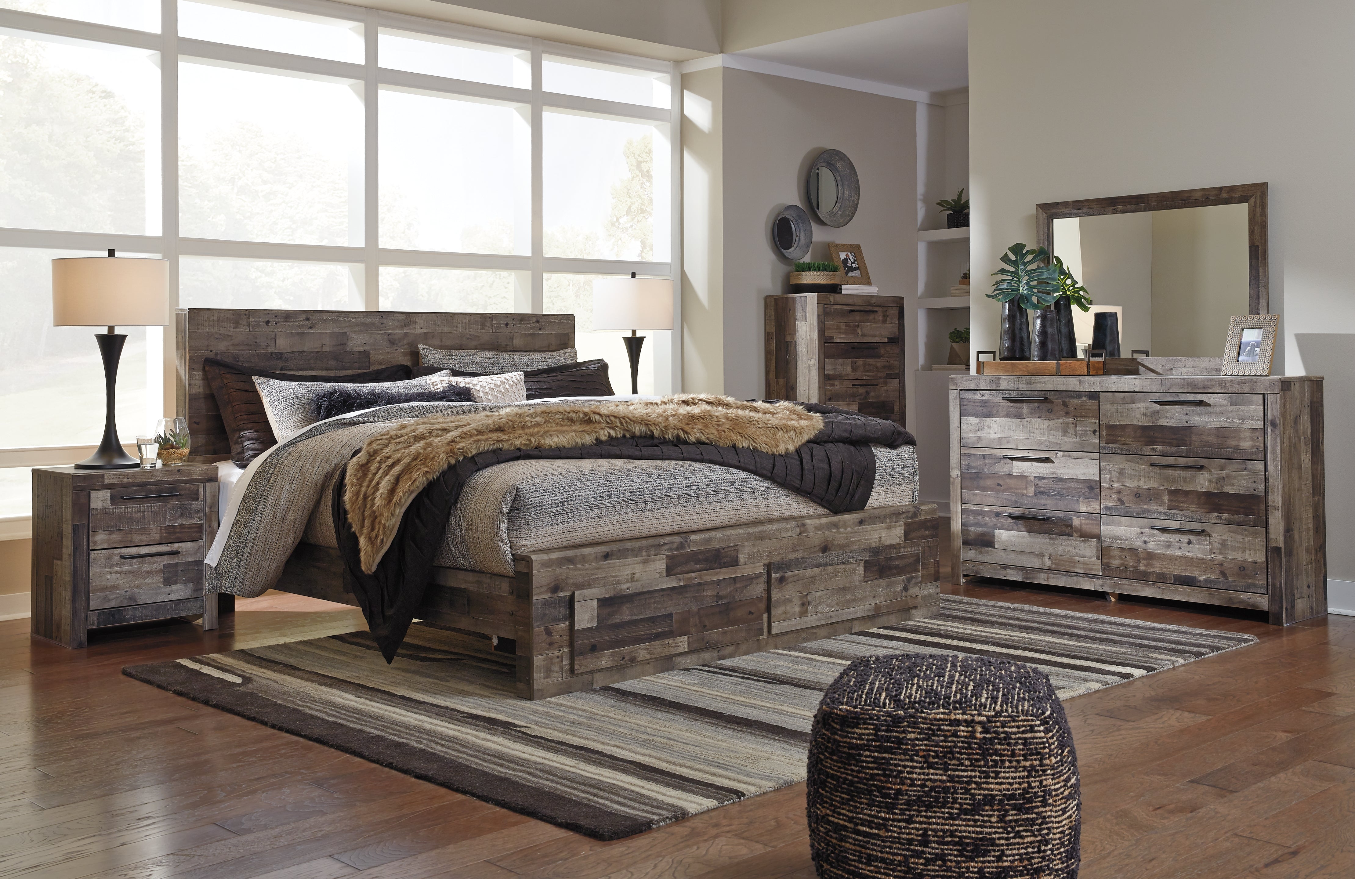 Furniture City Laplace - Ashley Furniture - Derekson Bedroom - King Panel Bed with 2 Storage Drawers / Multi Gray - B200B14