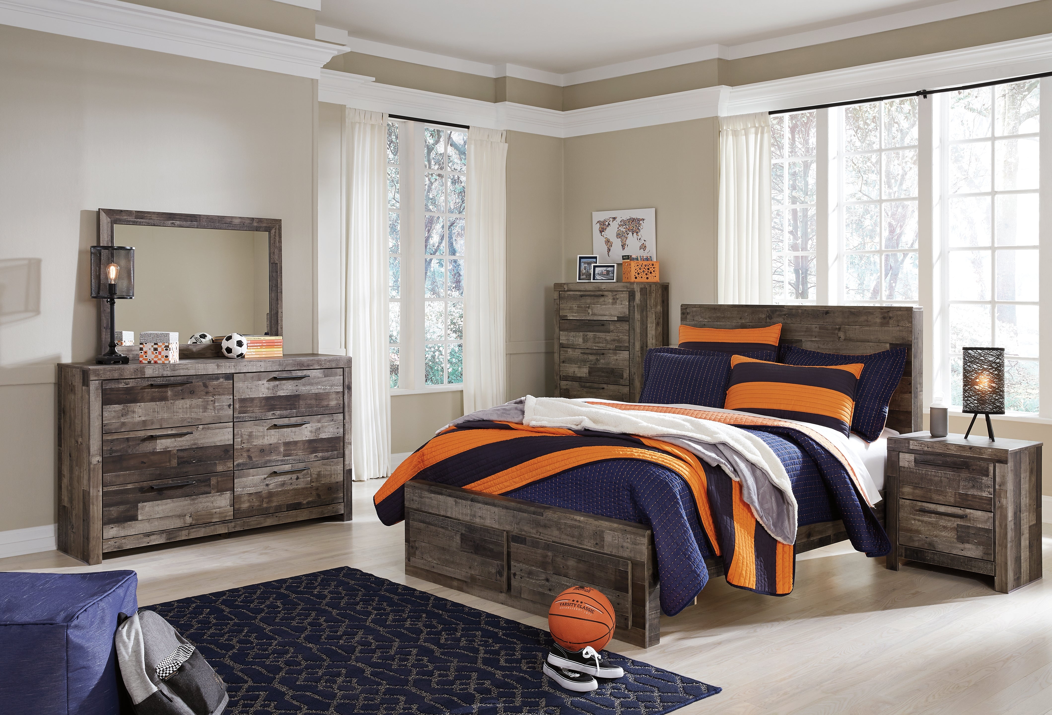Furniture City Laplace - Ashley Furniture - Derekson Bedroom - Full Panel Bed with 2 Storage Drawers / Multi Gray - B200B16