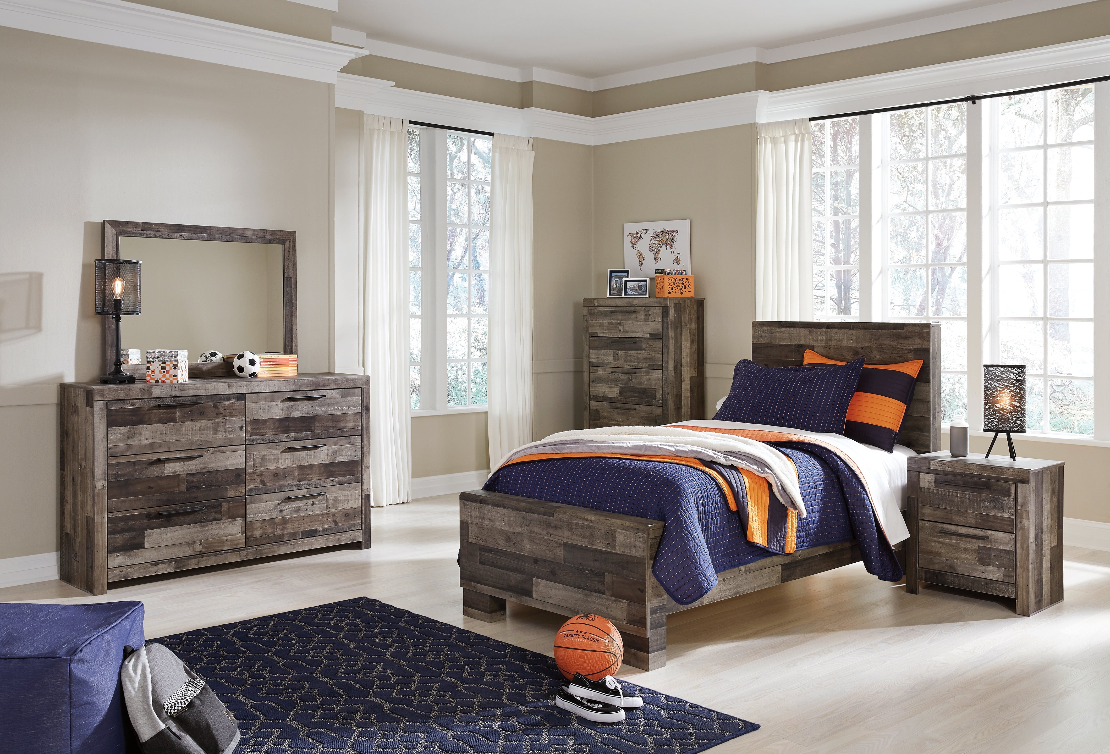 Furniture City Laplace - Ashley Furniture - Derekson Bedroom - Twin Panel Bed / Multi Gray - B200B2