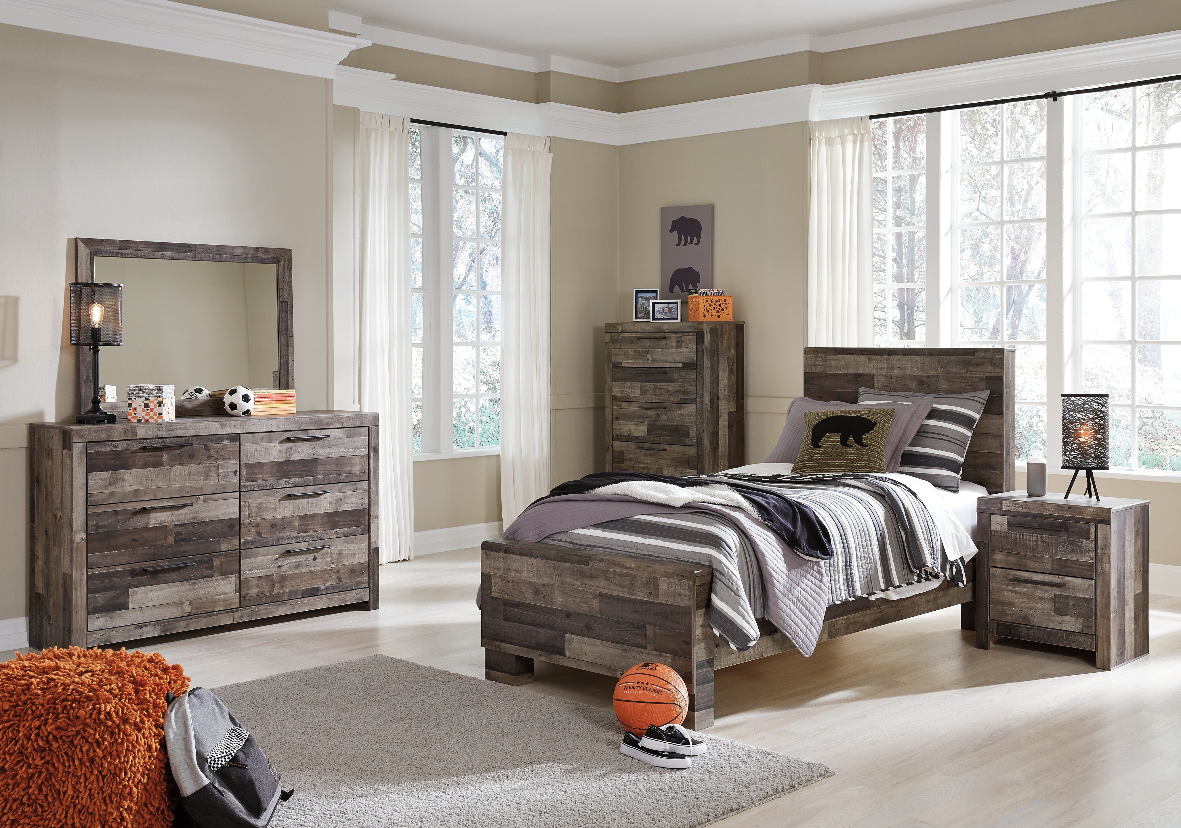 Furniture City Laplace - Ashley Furniture - Derekson Bedroom - Twin Panel Bed / Multi Gray - B200B2