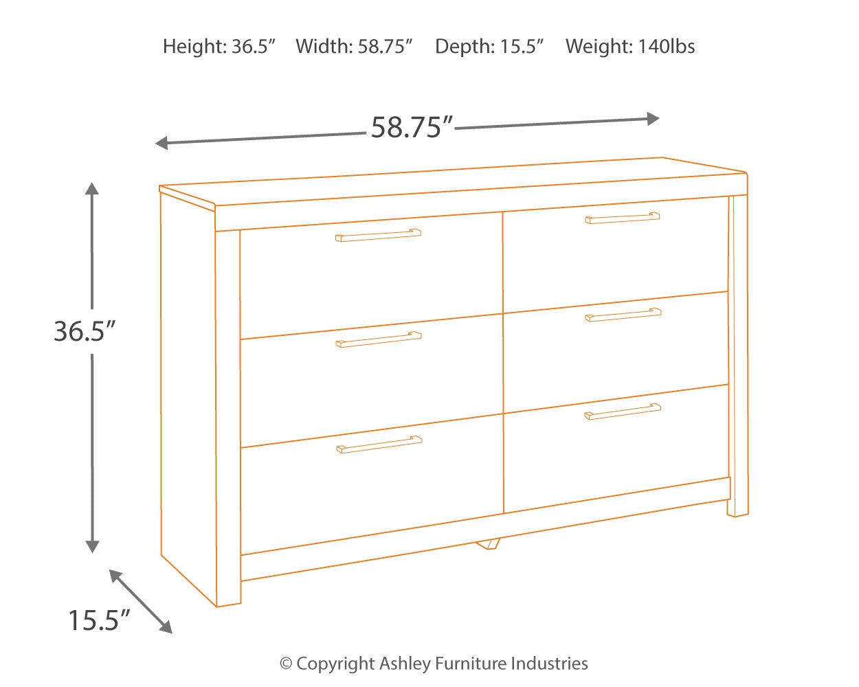 Furniture City Laplace - Ashley Furniture - Derekson Bedroom - Six Drawer Dresser / Multi Gray - B200-31