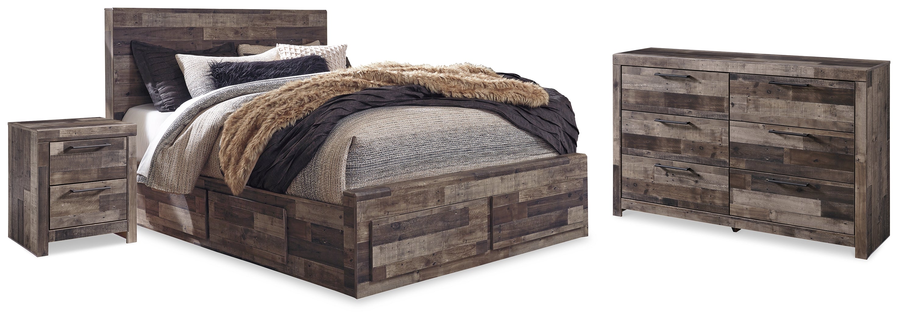 Furniture City Laplace - Ashley Furniture - Derekson Queen Panel Storage Bed, Dresser and 2 Nightstand - Queen Panel Storage Bed, Dresser and 2 Nightstand / Multi Gray - B200B58