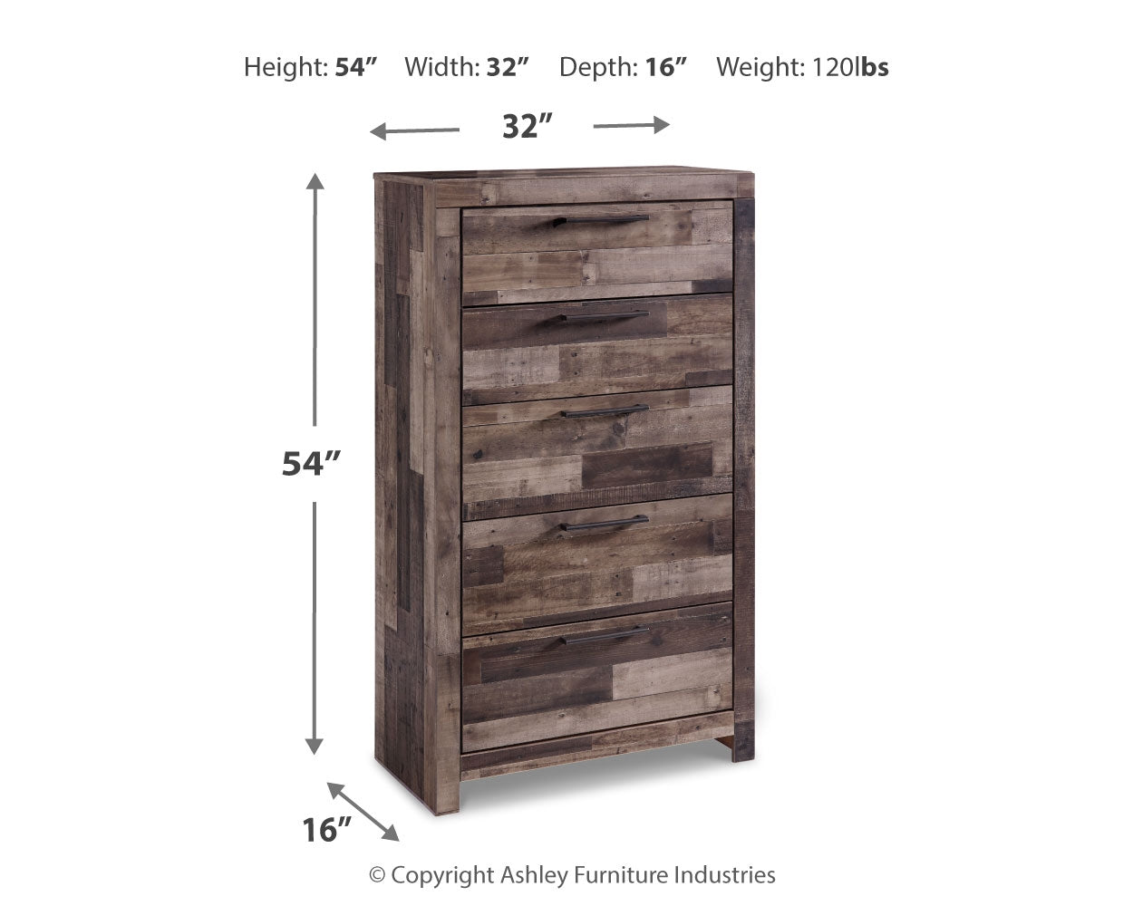 Furniture City Laplace - Ashley Furniture - Derekson Bedroom - Five Drawer Chest / Multi Gray - B200-46