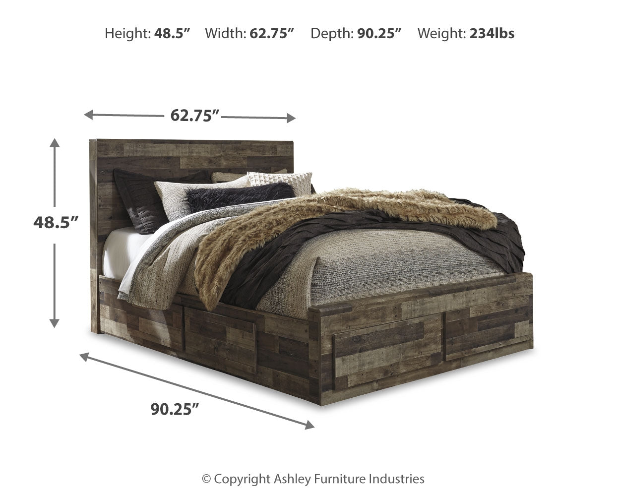 Furniture City Laplace - Ashley Furniture - Derekson Bedroom - Queen Panel Bed with 4 Storage Drawers / Multi Gray - B200B18