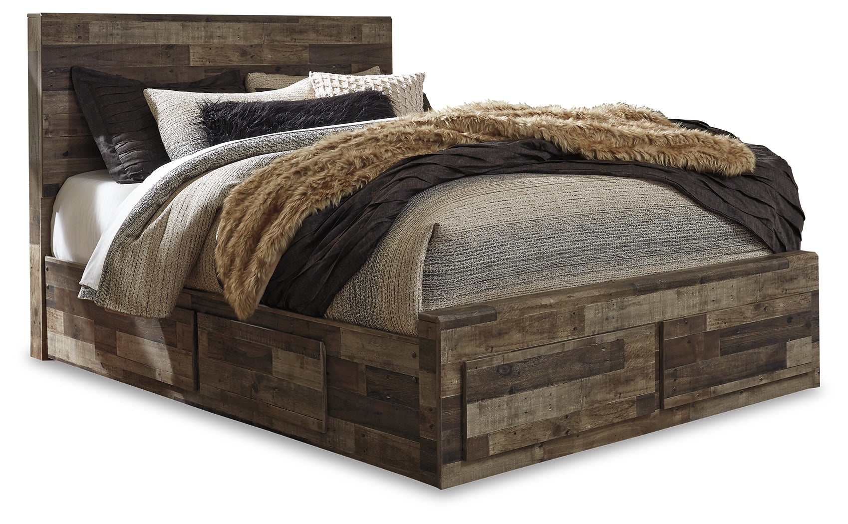 Furniture City Laplace - Ashley Furniture - Derekson Bedroom - Queen Panel Bed with 6 Storage Drawers / Multi Gray - B200B8
