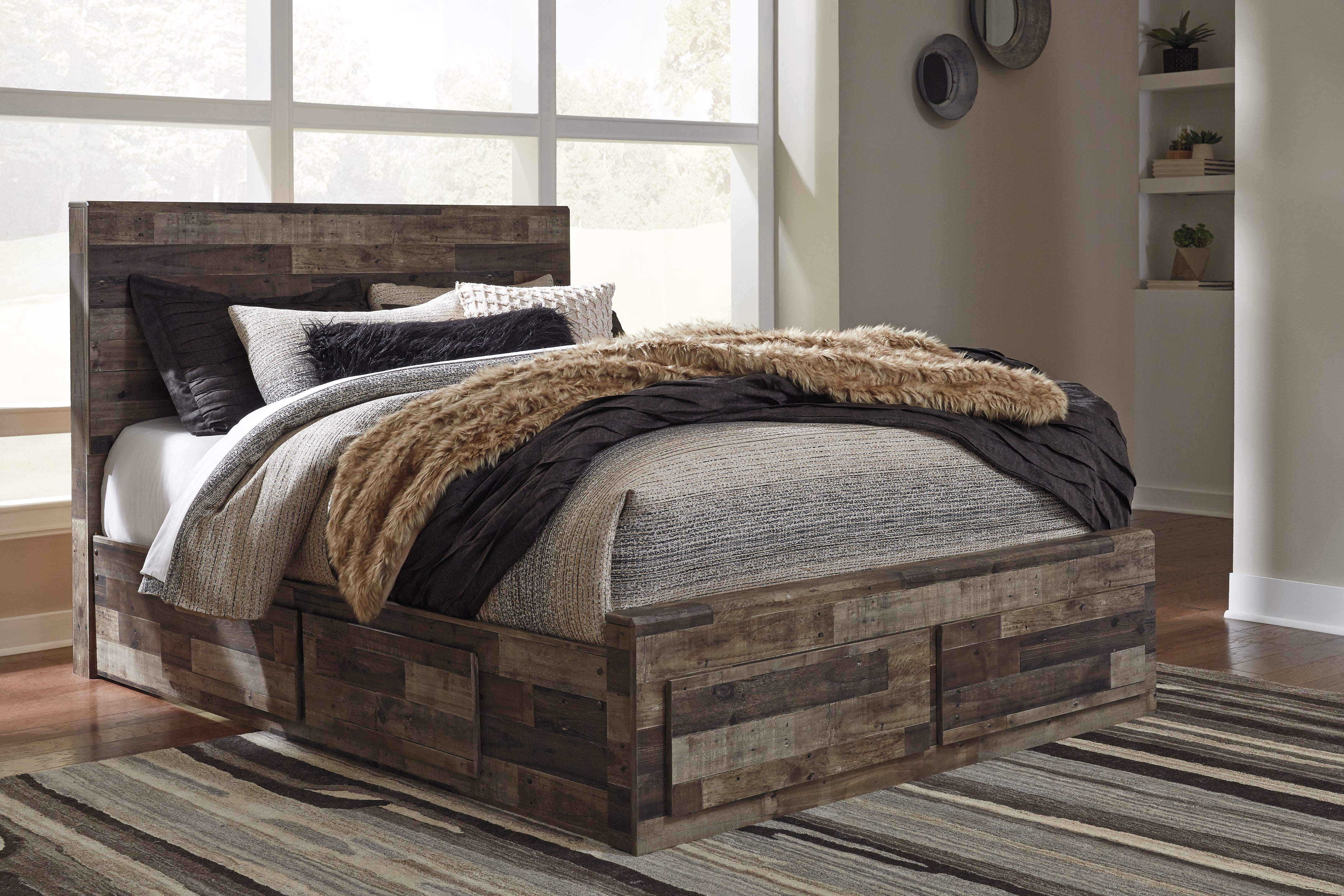 Furniture City Laplace - Ashley Furniture - Derekson Bedroom - Queen Panel Bed with 6 Storage Drawers / Multi Gray - B200B8