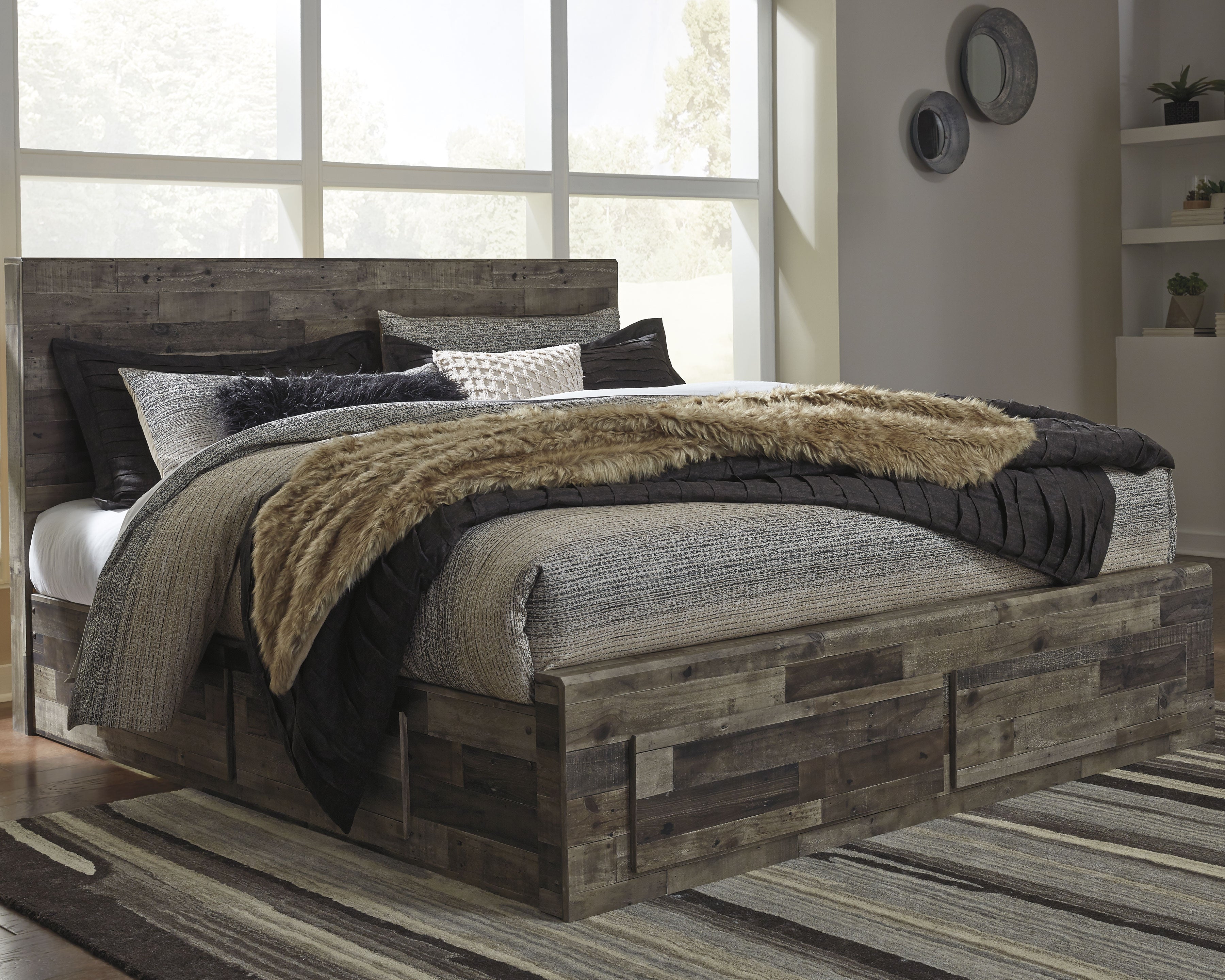Furniture City Laplace - Ashley Furniture - Derekson Bedroom - King Panel Bed with 4 Storage Drawers / Multi Gray - B200B19