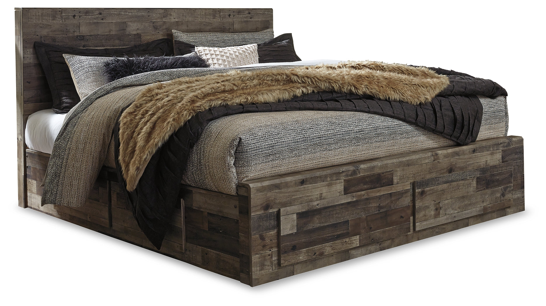 Furniture City Laplace - Ashley Furniture - Derekson Bedroom - King Panel Bed with 6 Storage Drawers / Multi Gray - B200B12