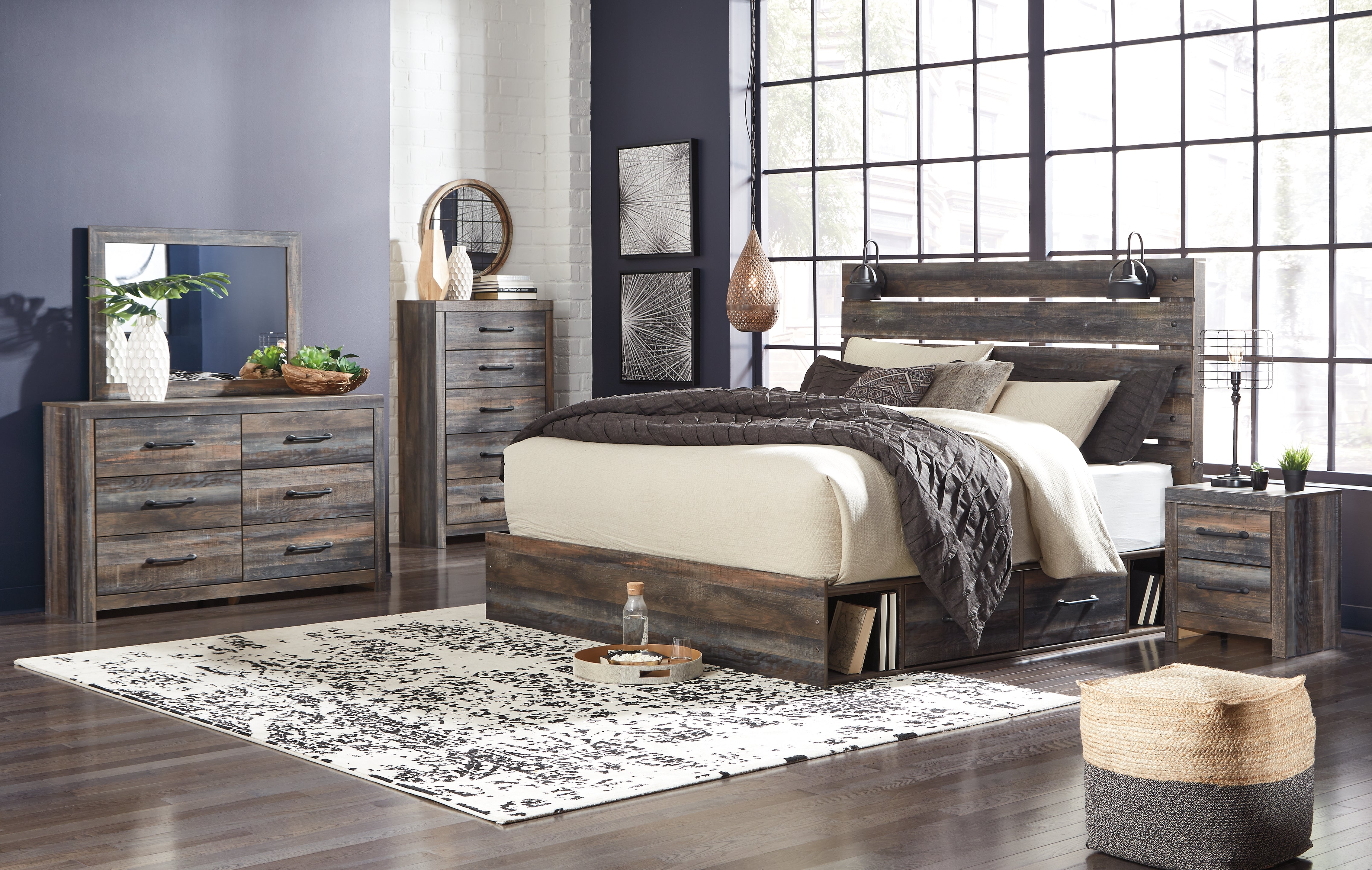 Furniture City Laplace - Ashley Furniture - Drystan King Panel Bed with Storage, Dresser, Mirror, Chest and 2 Nightstands - King Panel Bed with Storage, Dresser, Mirror, Chest and 2 Nightstands - B211B66