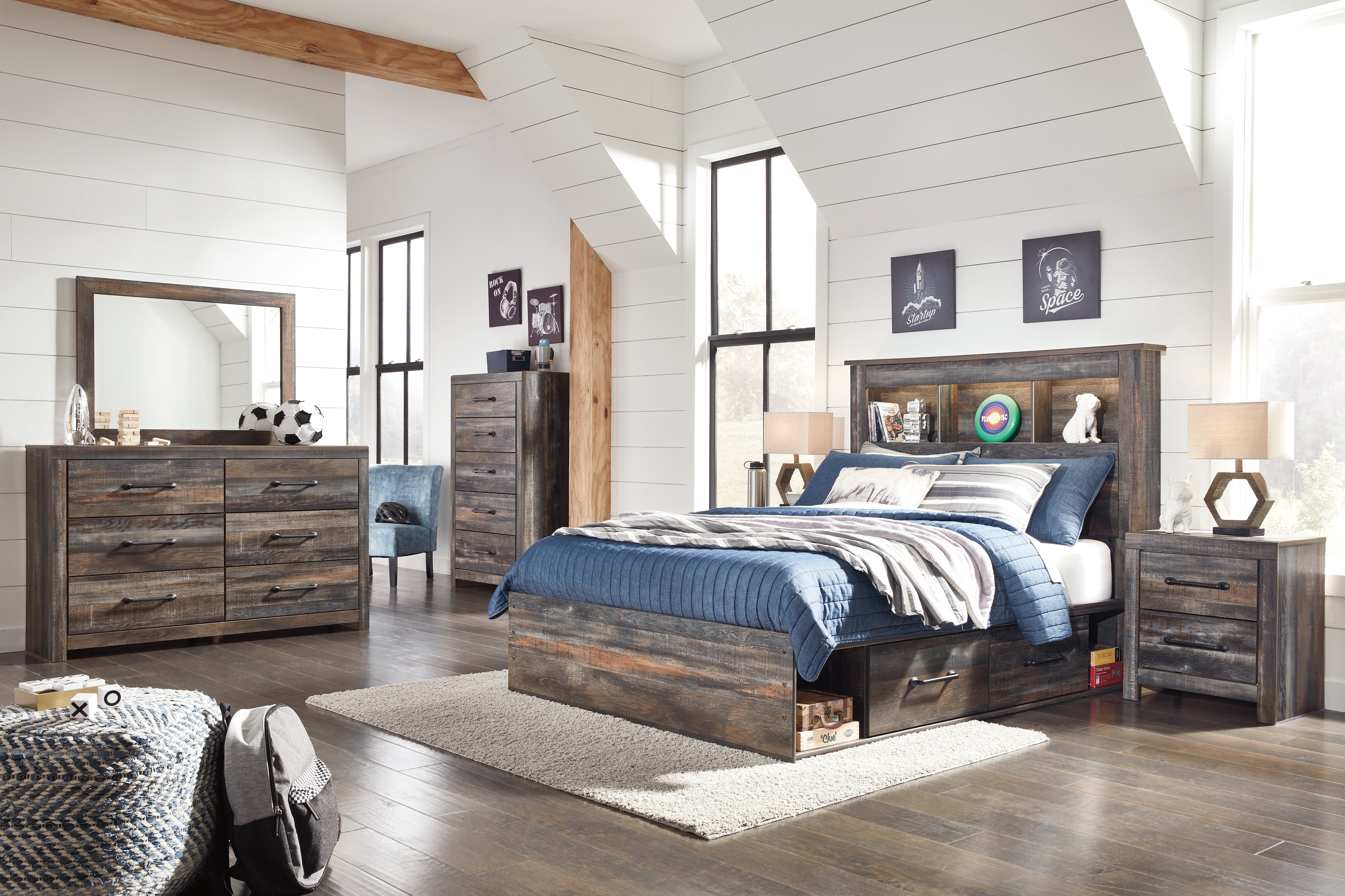 Furniture City Laplace - Ashley Furniture - Drystan Bedroom - Full Bookcase Bed with 2 Storage Drawers / Multi - B211B44