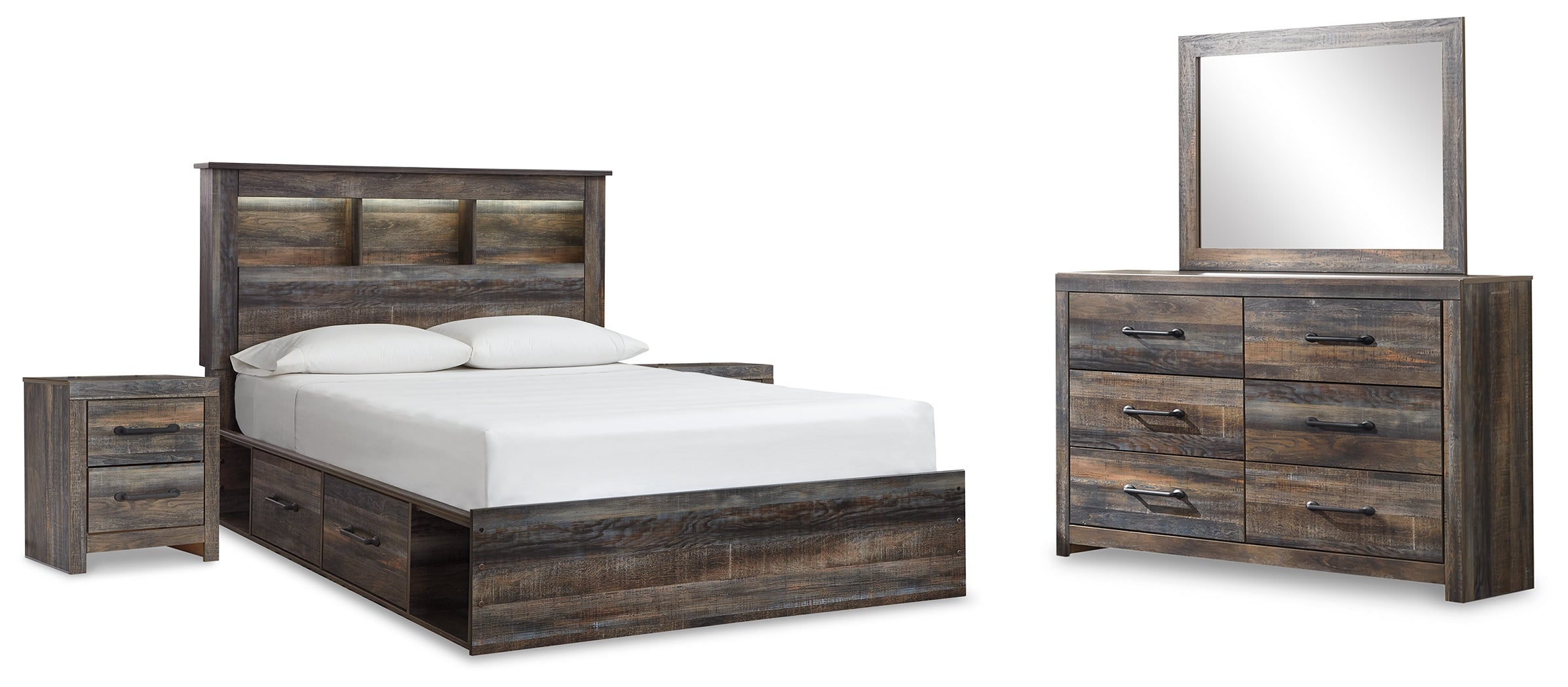 Furniture City Laplace - Ashley Furniture - Drystan Queen Bookcase Storage Bed, Dresser, Mirror and 2 Nightstands - Queen Bookcase Storage Bed, Dresser, Mirror and 2 Nightstands - B211B19