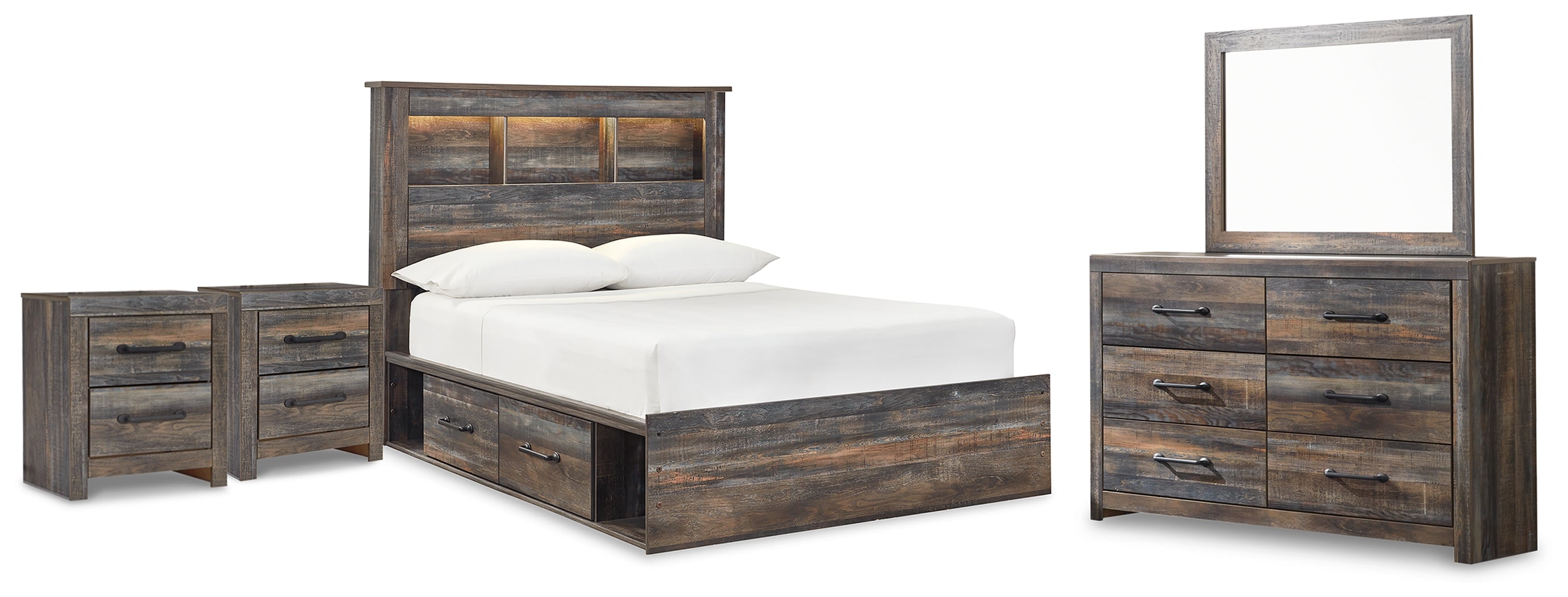 Furniture City Laplace - Ashley Furniture - Drystan Full Bookcase Storage Bed, Dresser, Mirror and 2 Nightstands - Full Bookcase Storage Bed, Dresser, Mirror and 2 Nightstands - B211B98