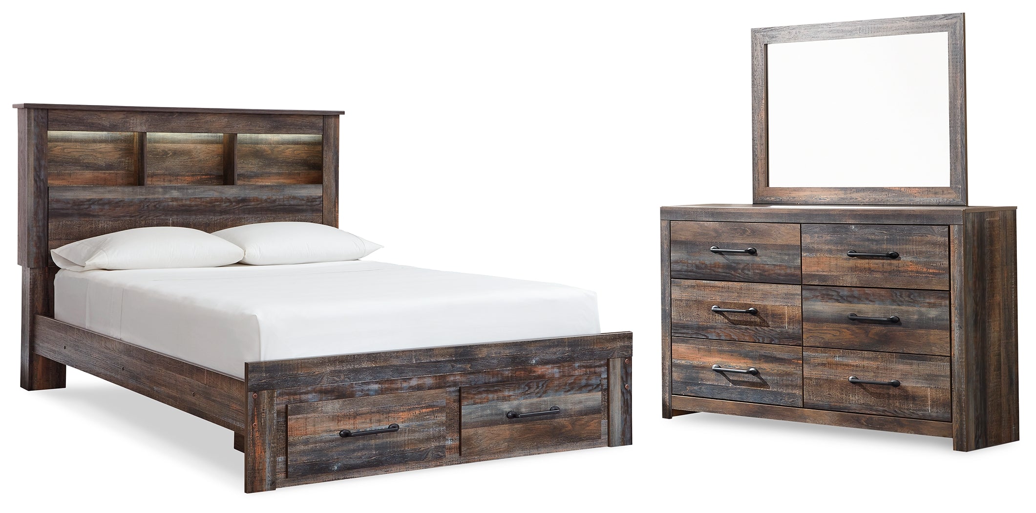 Furniture City Laplace - Ashley Furniture - Drystan Full Bookcase Storage Bed, Dresser and Mirror - Full Bookcase Storage Bed, Dresser and Mirror - B211B25