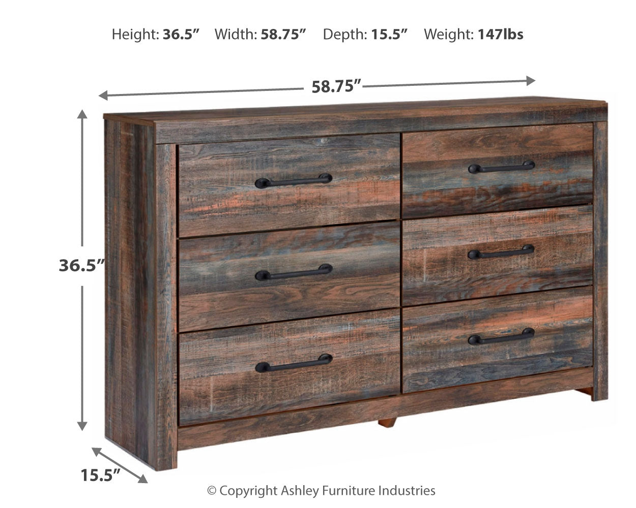 Furniture City Laplace - Ashley Furniture - Drystan Bedroom - Six Drawer Dresser / Multi - B211-31