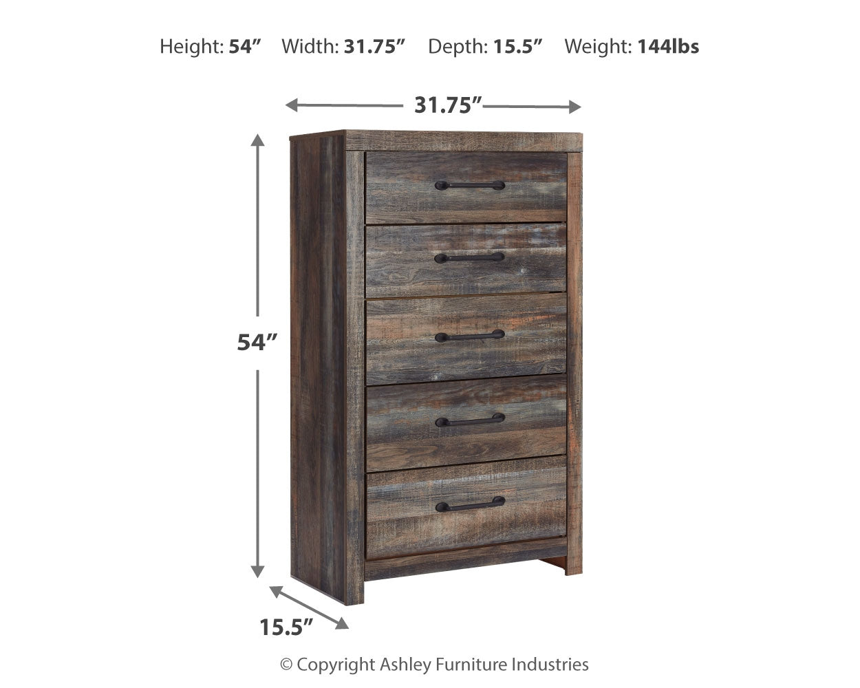 Furniture City Laplace - Ashley Furniture - Drystan Bedroom - Five Drawer Chest / Multi - B211-46