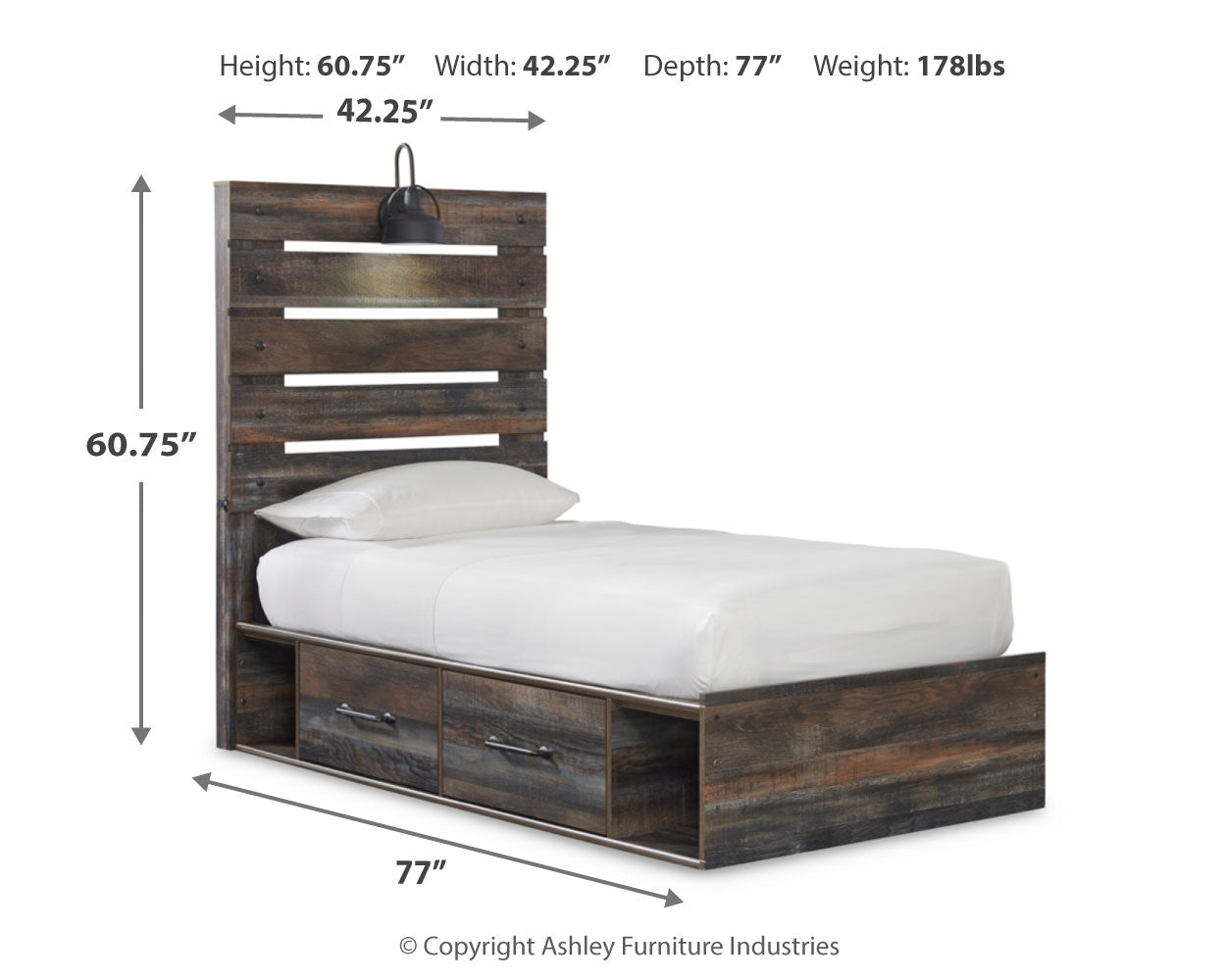 Furniture City Laplace - Ashley Furniture - Drystan Bedroom - Twin Panel Bed with 2 Storage Drawers / Multi - B211B8