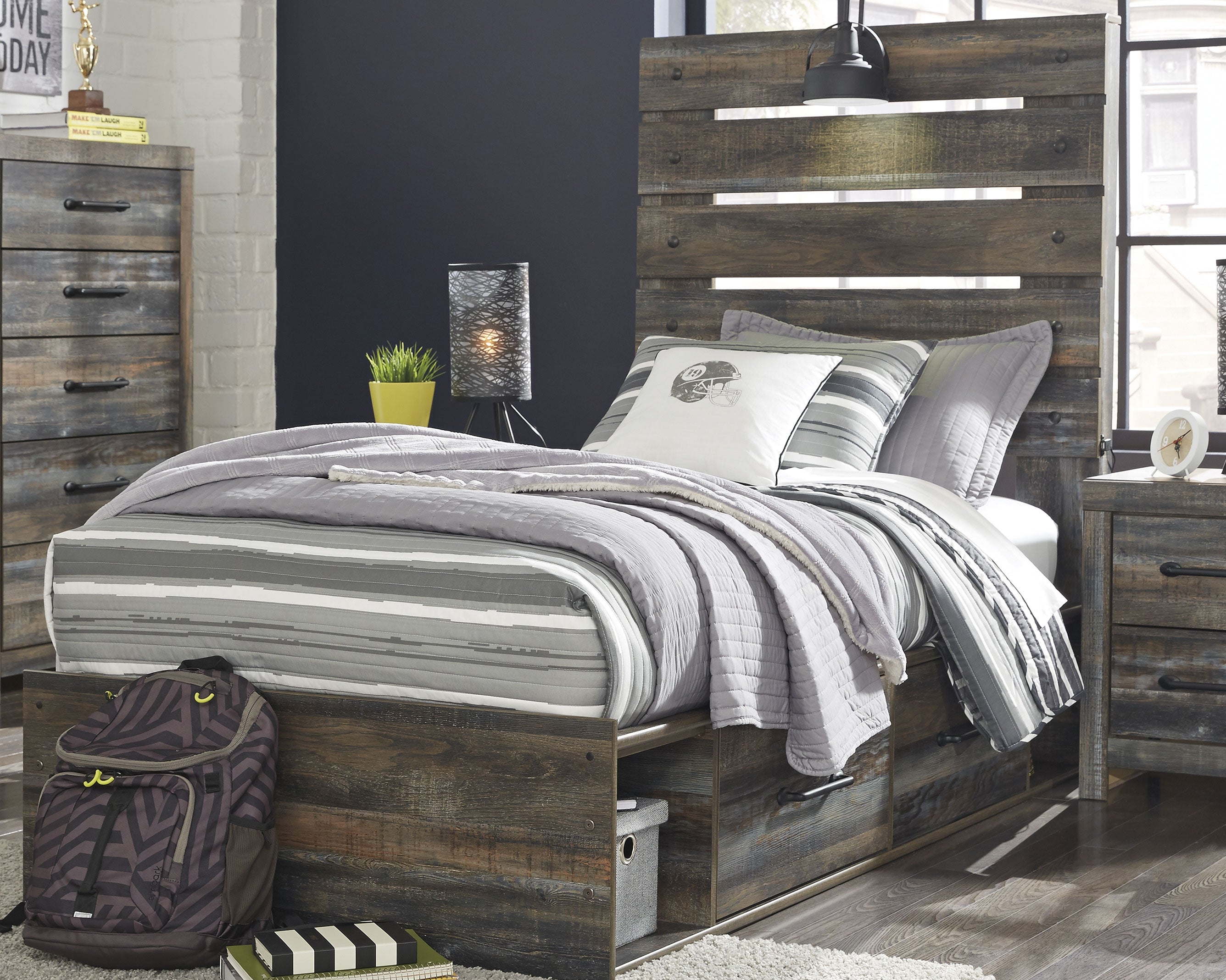 Furniture City Laplace - Ashley Furniture - Drystan Bedroom - Queen Panel Bed with 2 Storage Drawers / Multi - B211B10