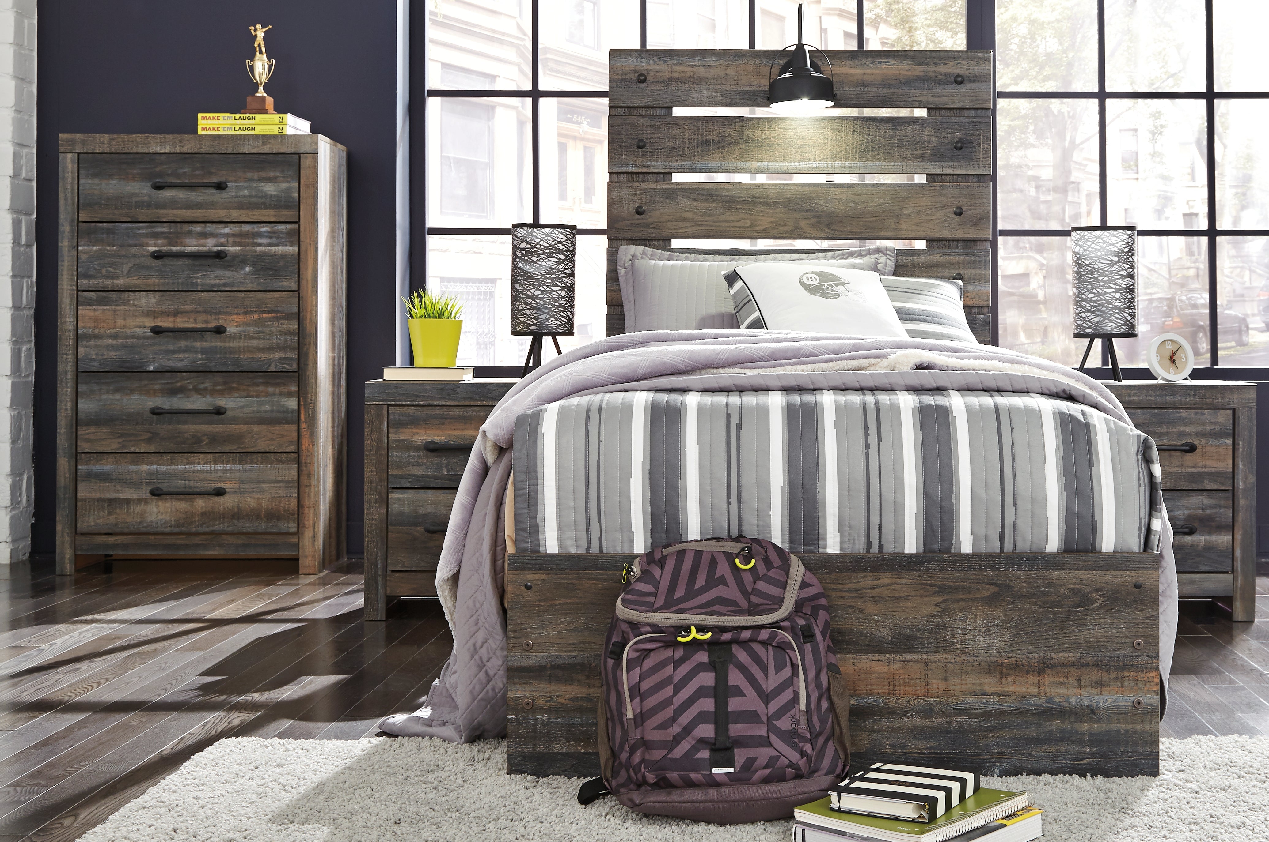 Furniture City Laplace - Ashley Furniture - Drystan Bedroom - Twin Panel Bed with 4 Storage Drawers / Multi - B211B11