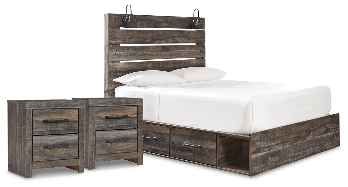 Furniture City Laplace - Ashley Furniture - Drystan Queen Panel Storage Bed and 2 Nightstands - Queen Panel Storage Bed and 2 Nightstands - B211B89