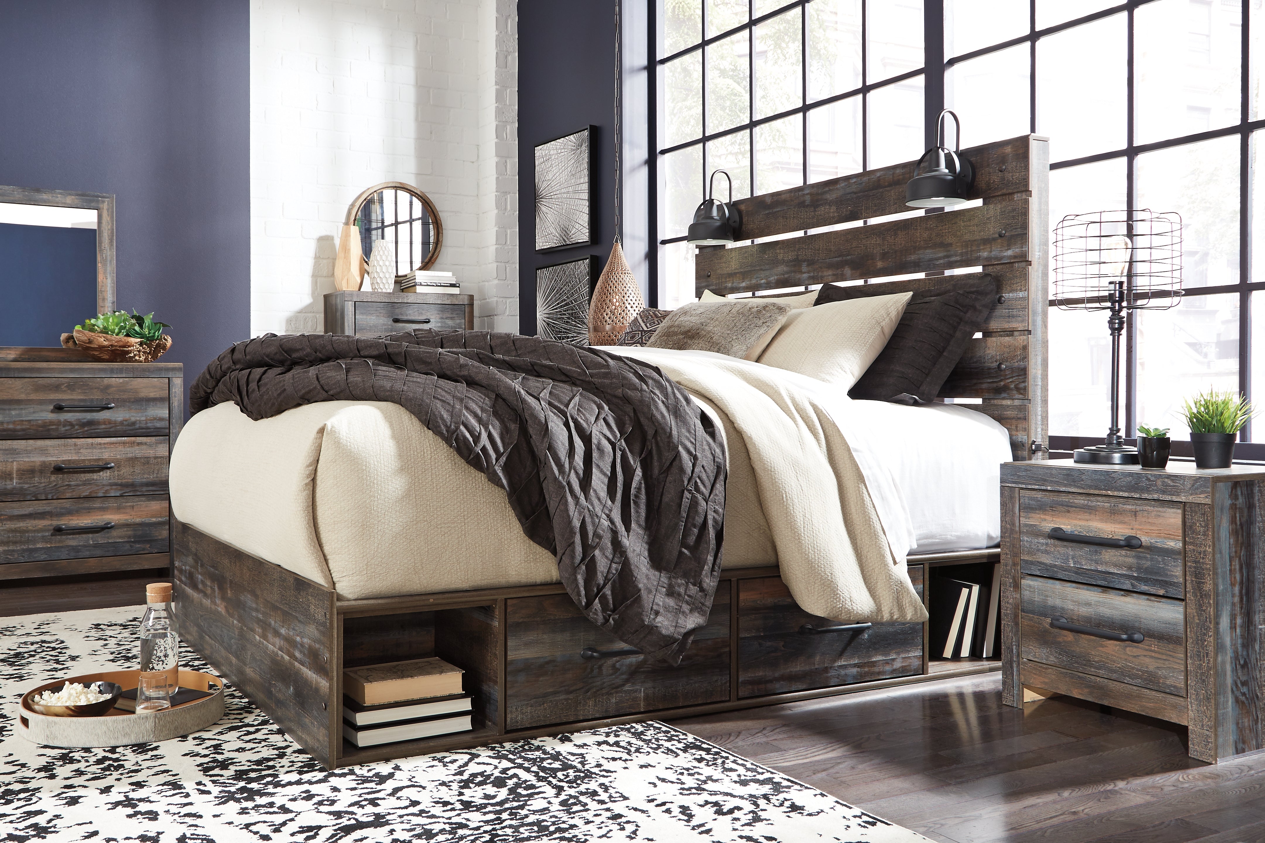Furniture City Laplace - Ashley Furniture - Drystan Bedroom - Queen Panel Bed with 4 Storage Drawers / Multi - B211B13