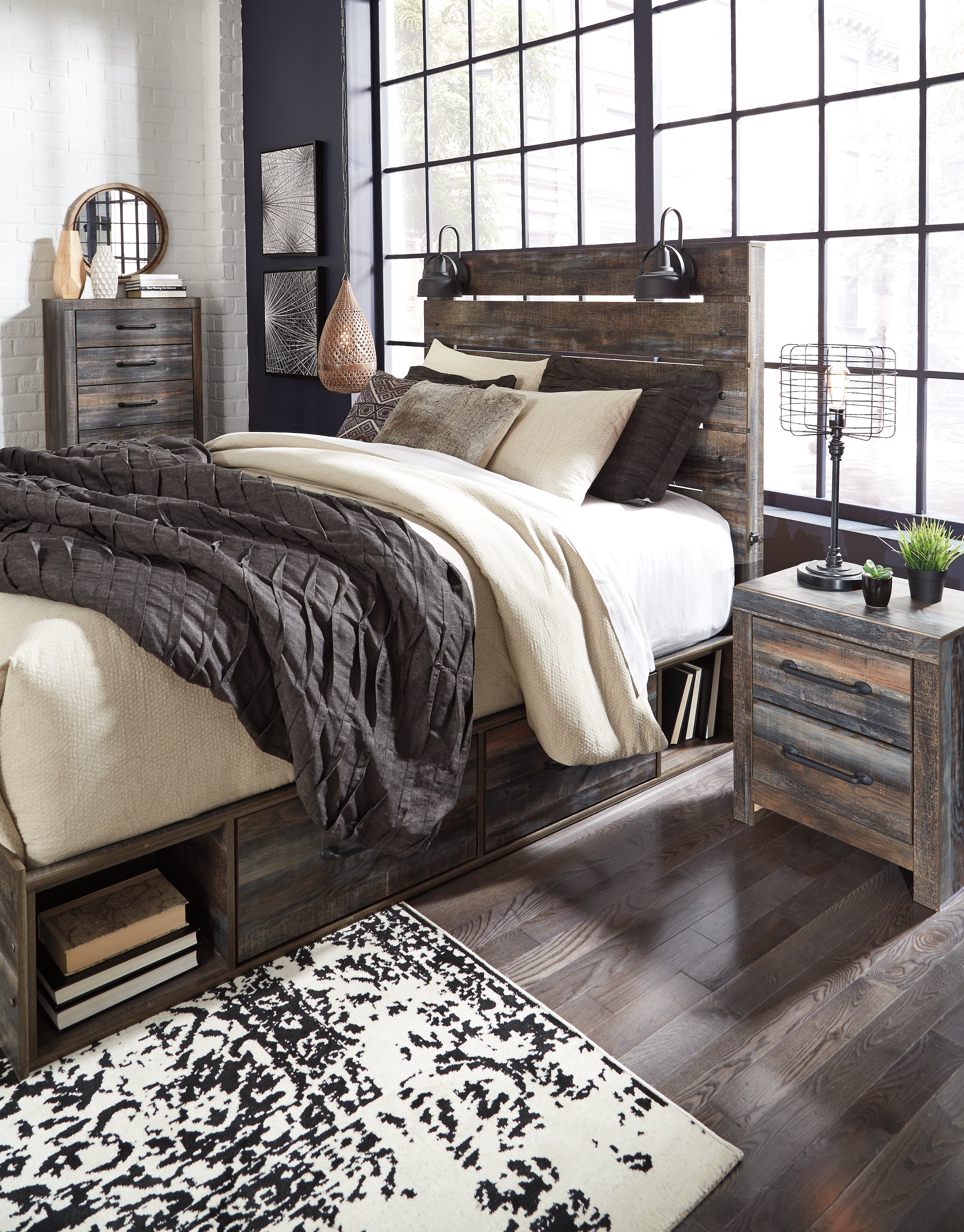 Furniture City Laplace - Ashley Furniture - Drystan Bedroom - Queen Panel Bed with 4 Storage Drawers / Multi - B211B13